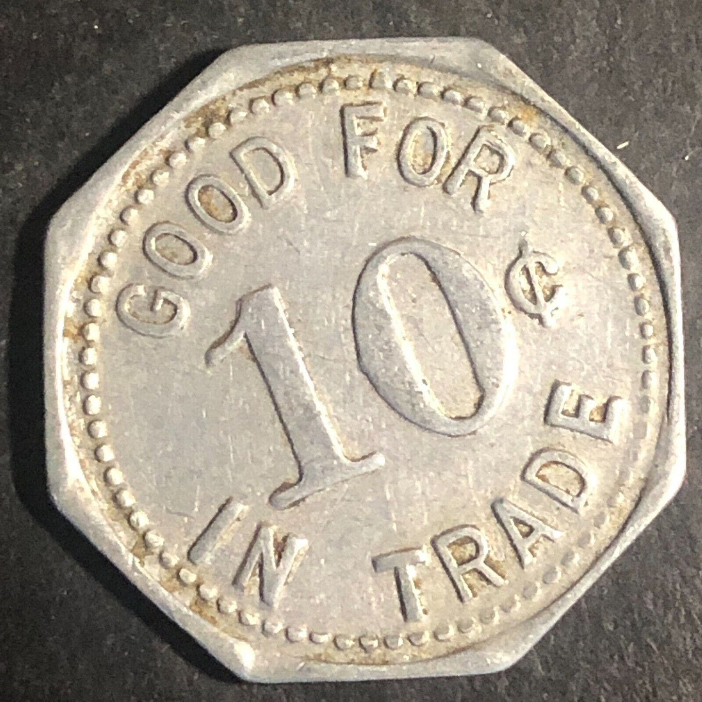 Dolgeville, NY Dolgeville Restaurant Alum. G/F 10¢ Trade Token 25mm Scarce