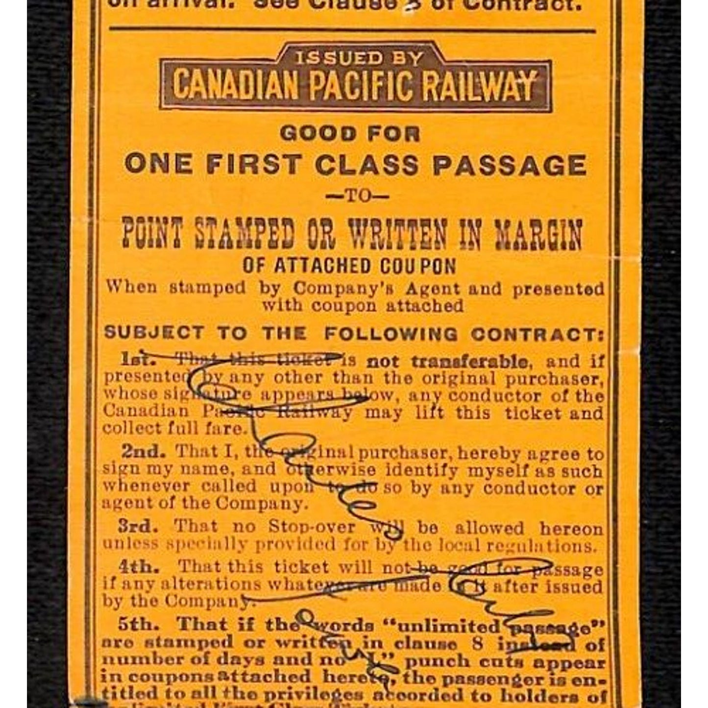 1930 Canadian Pacific Railway Railroad Ticket First Class Chicago Scarce