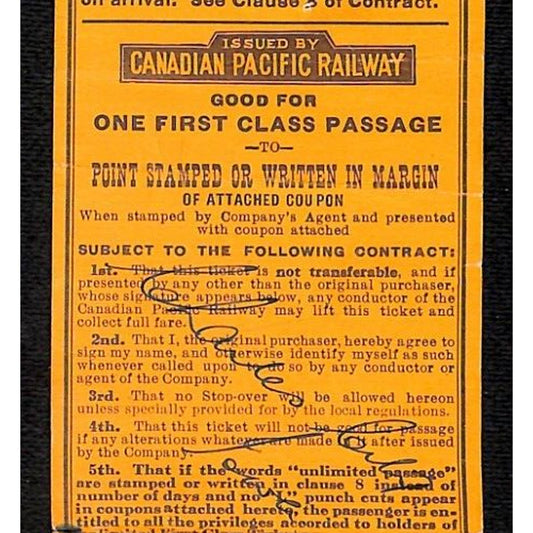 1930 Canadian Pacific Railway Railroad Ticket First Class Chicago Scarce