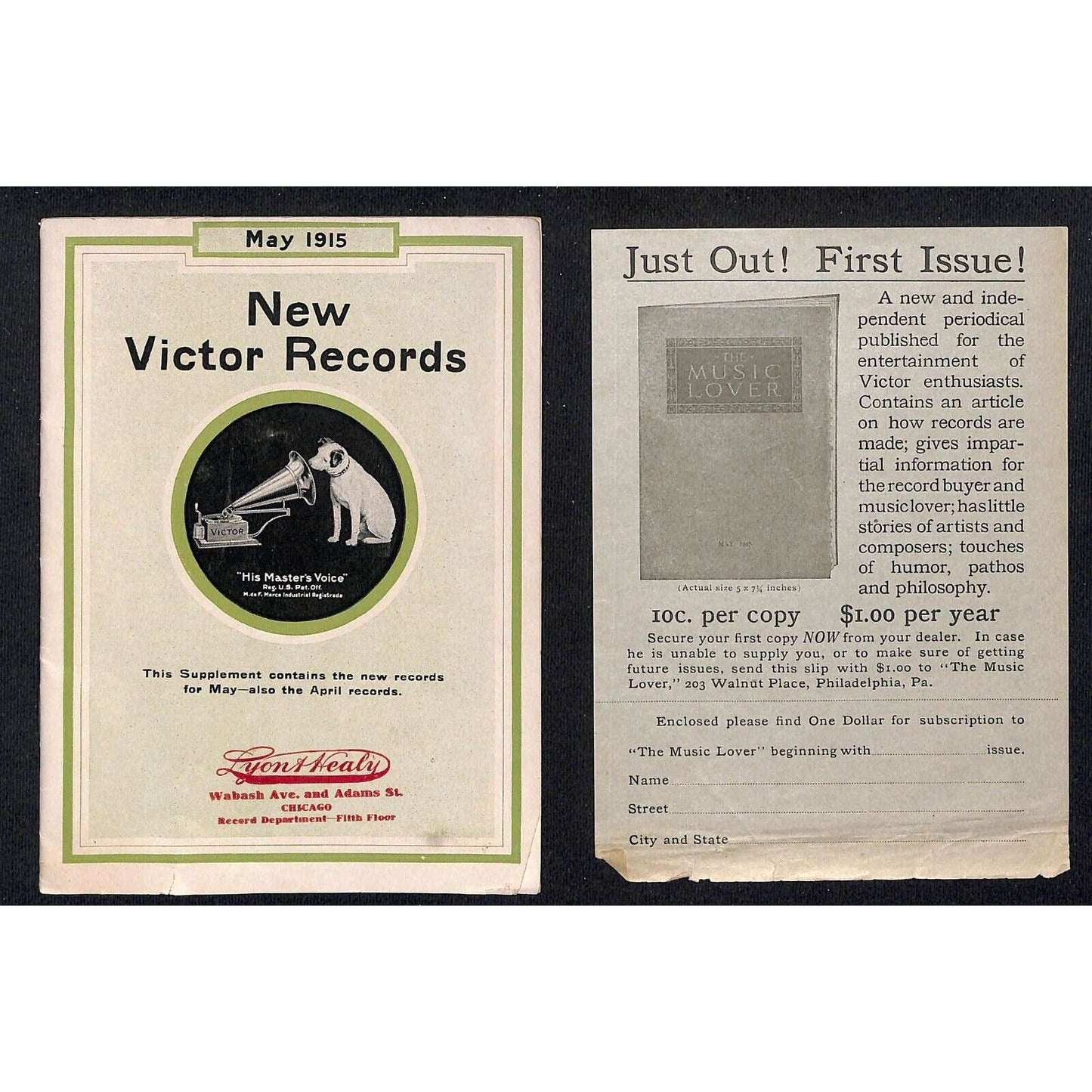 New Victor Records Catalog Supplement May 1915 Lyon & Healy Chicago 23pp. Scarce
