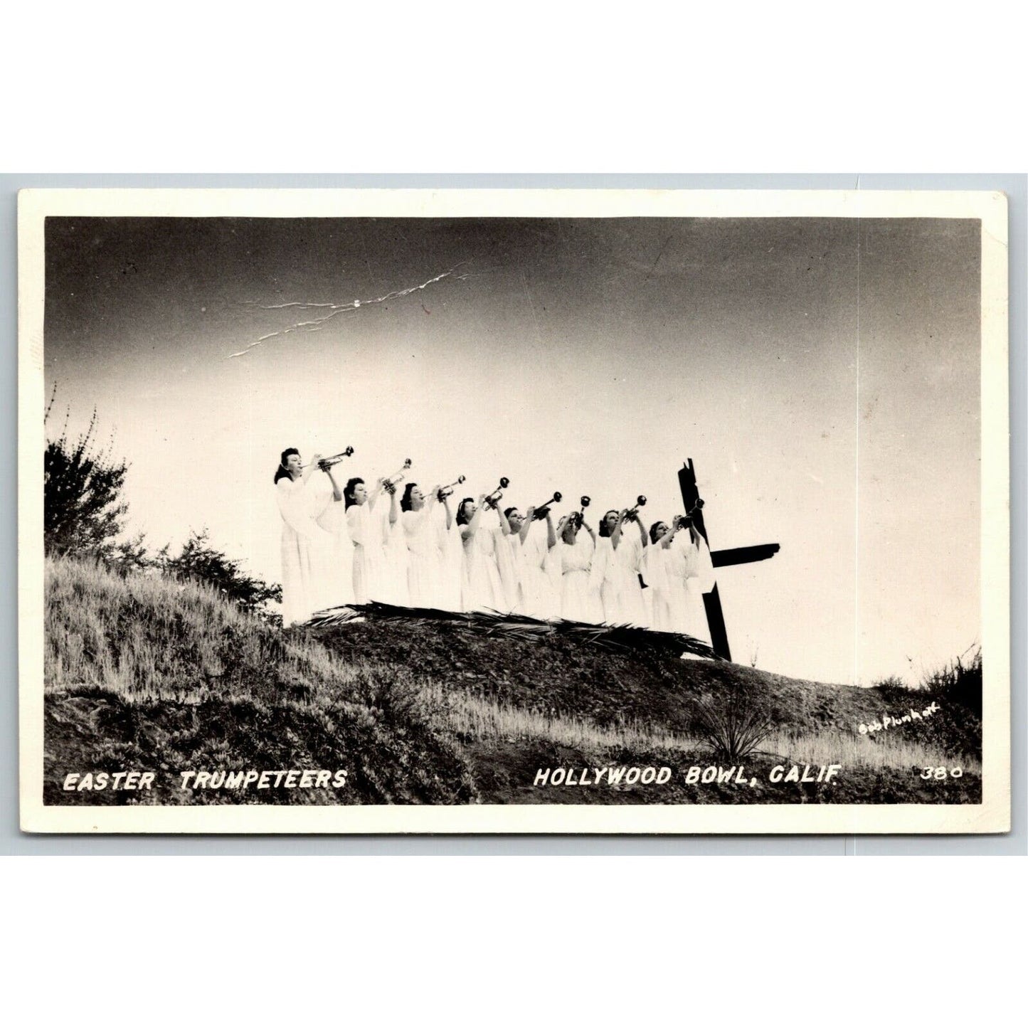 Vintage RPPC Hollywood Bowl Postcard - Easter Trumpeters