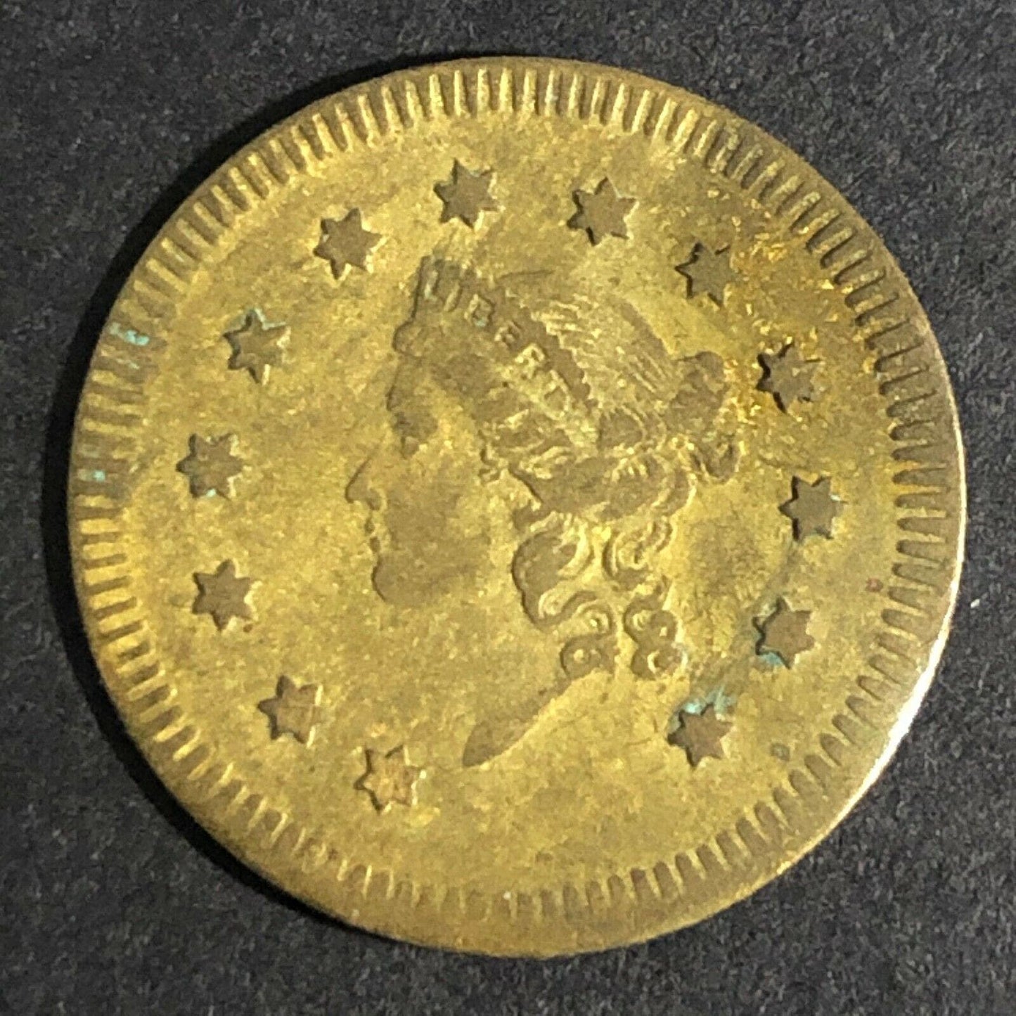 16.15mm Brass? $1 Liberty Head / Crest. Wreath Spiel Marke Counter Token Fauver