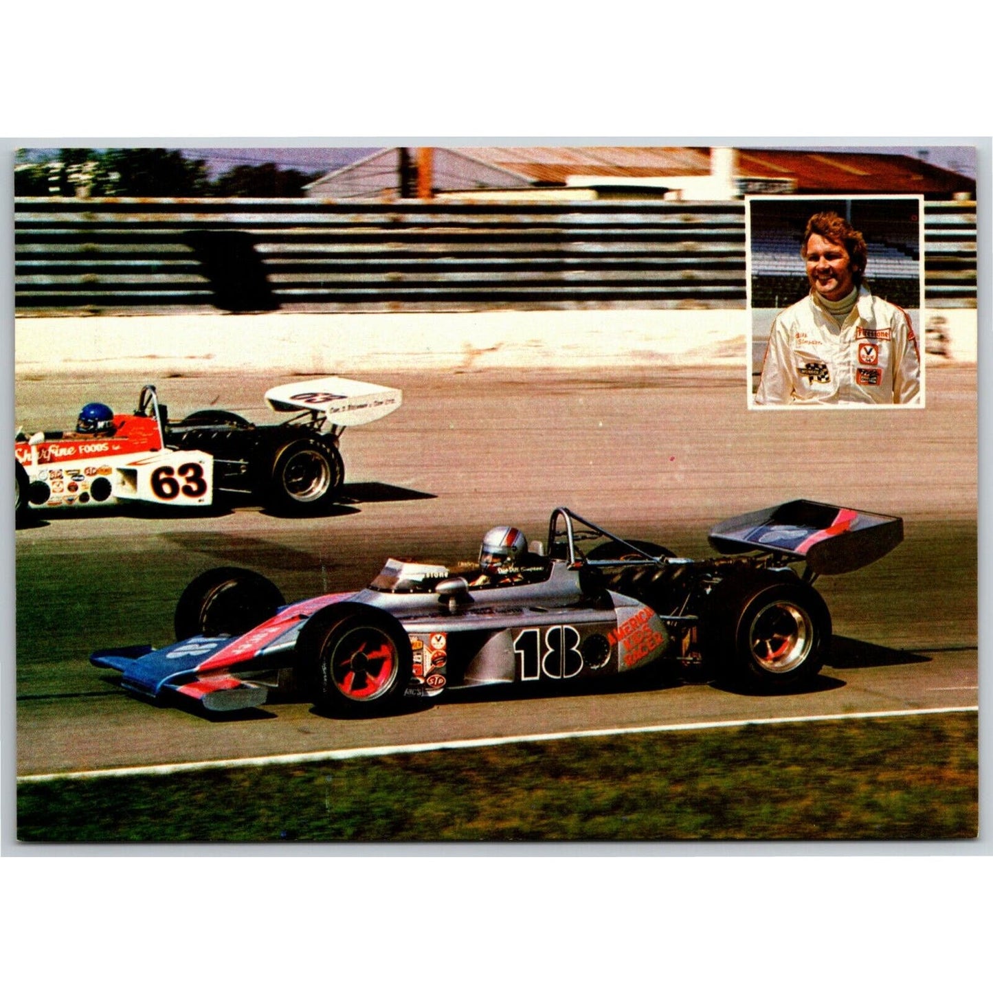 Vintage Oversized Indy 500 Postcard c1977 "Bill Simpson" 5" x 7" NOS