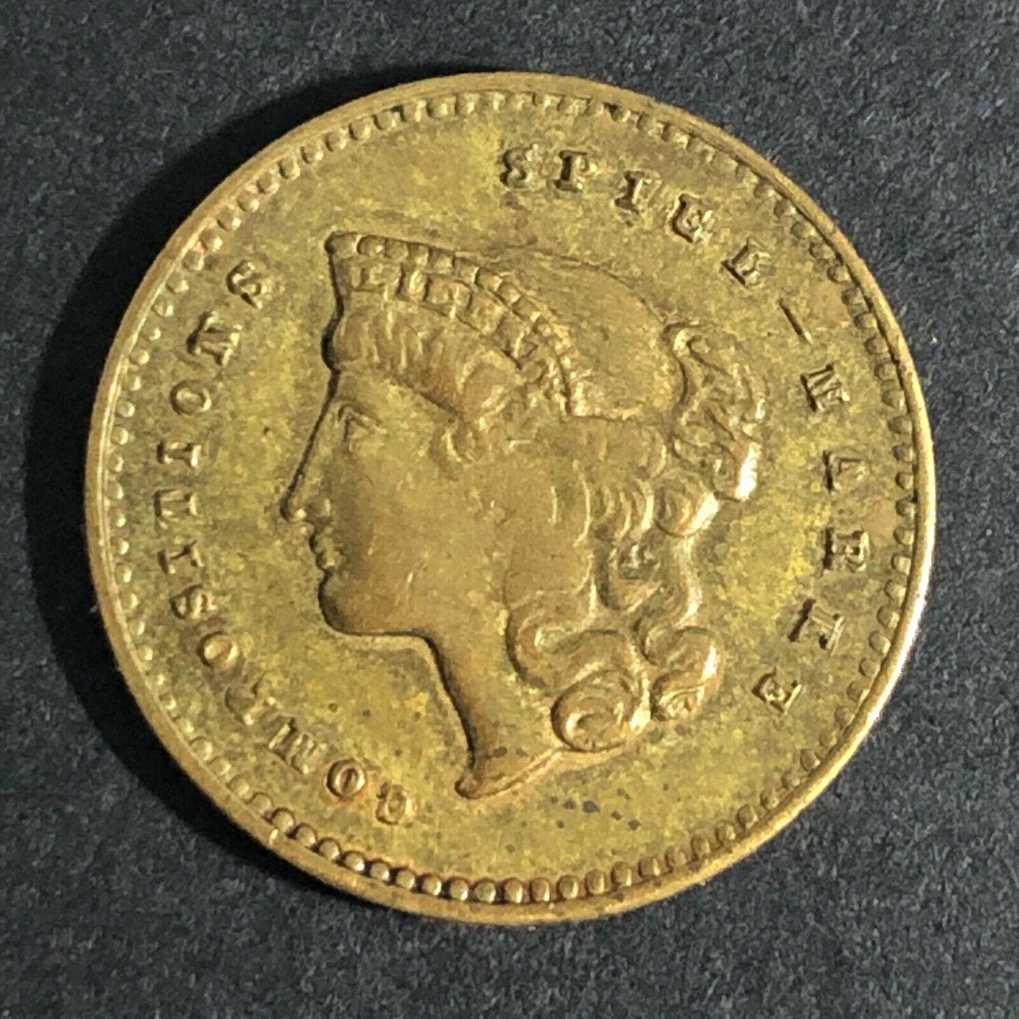 15.25mm Brass $1 Liberty Head Jeton Compositions Spiel Marke Token - Fauver