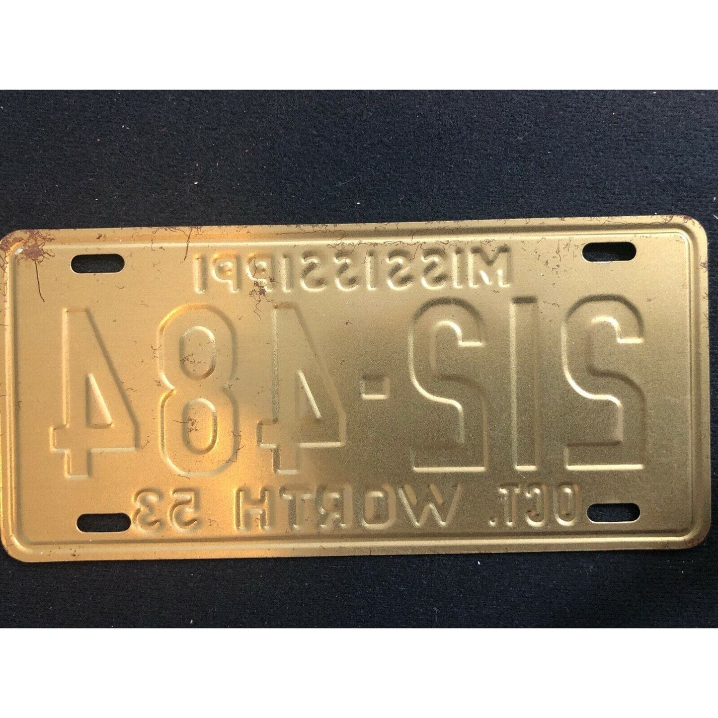 1953-54 General Mills Wheaties Tin Mini Bicycle License Plate - Mississippi
