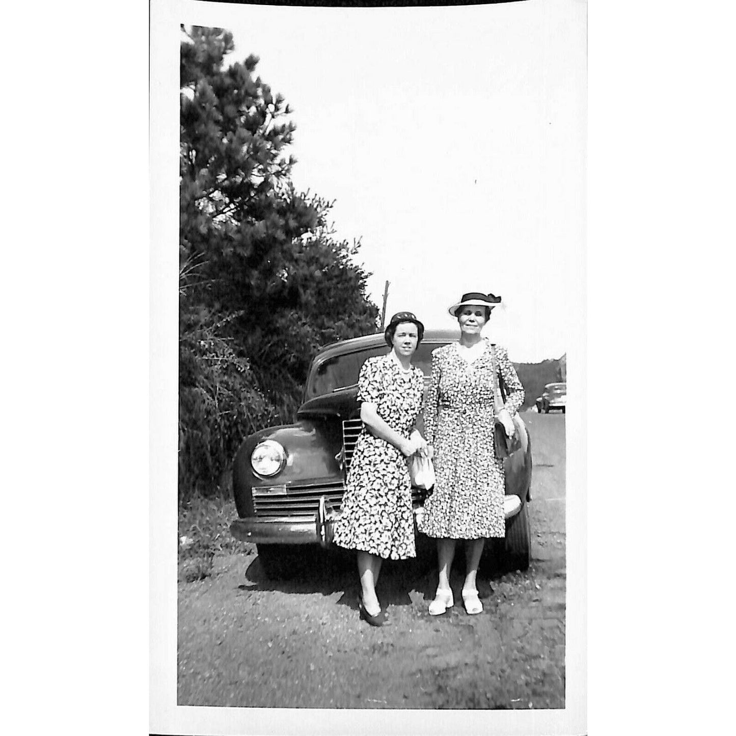 Original B&W Photo 1948 Women Pose Roadside Automobile - (Taylor Fields, MINN)