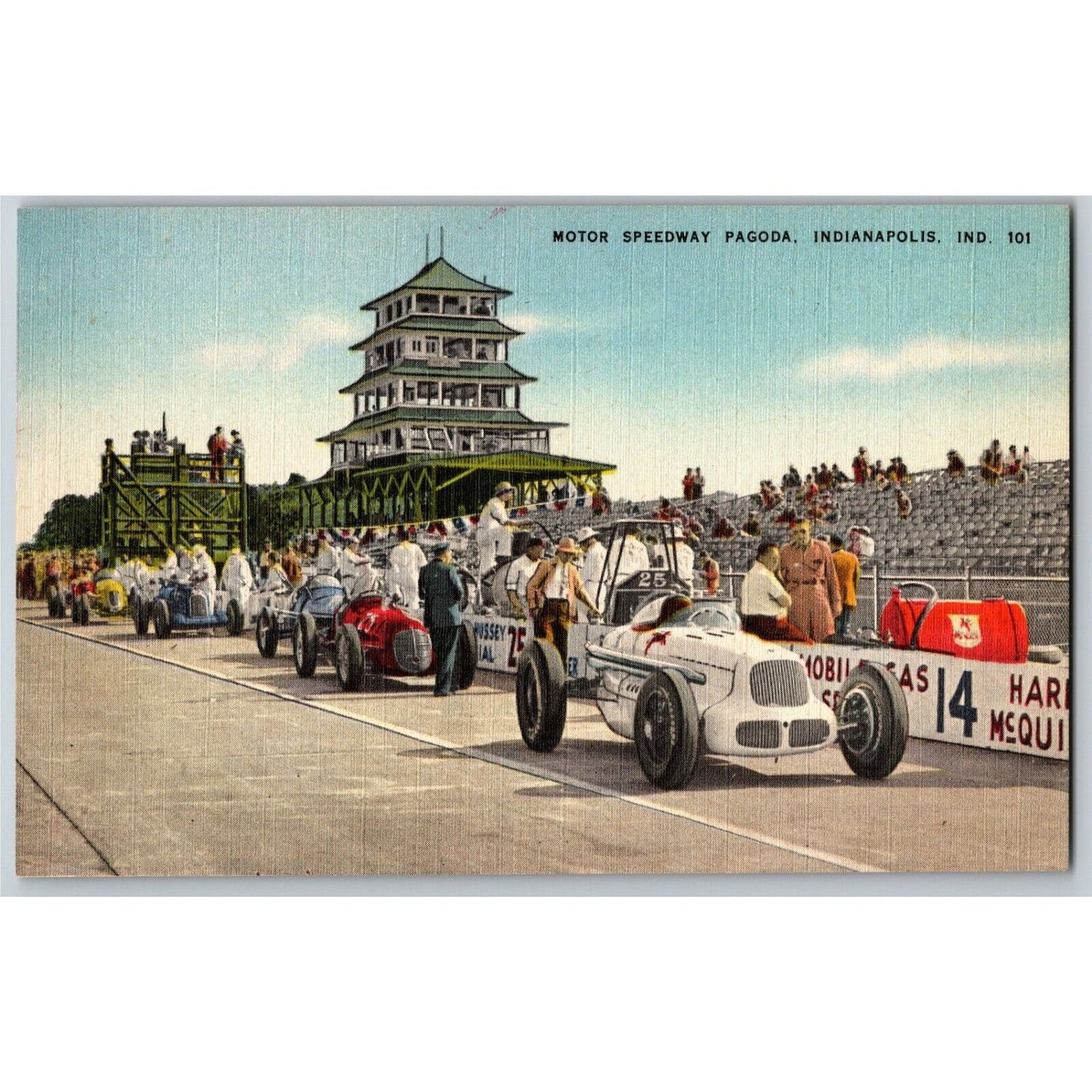 Indy 500 Linen Postcard 1946 "Motor Speedway Pagoda" Unposted VGC/EX