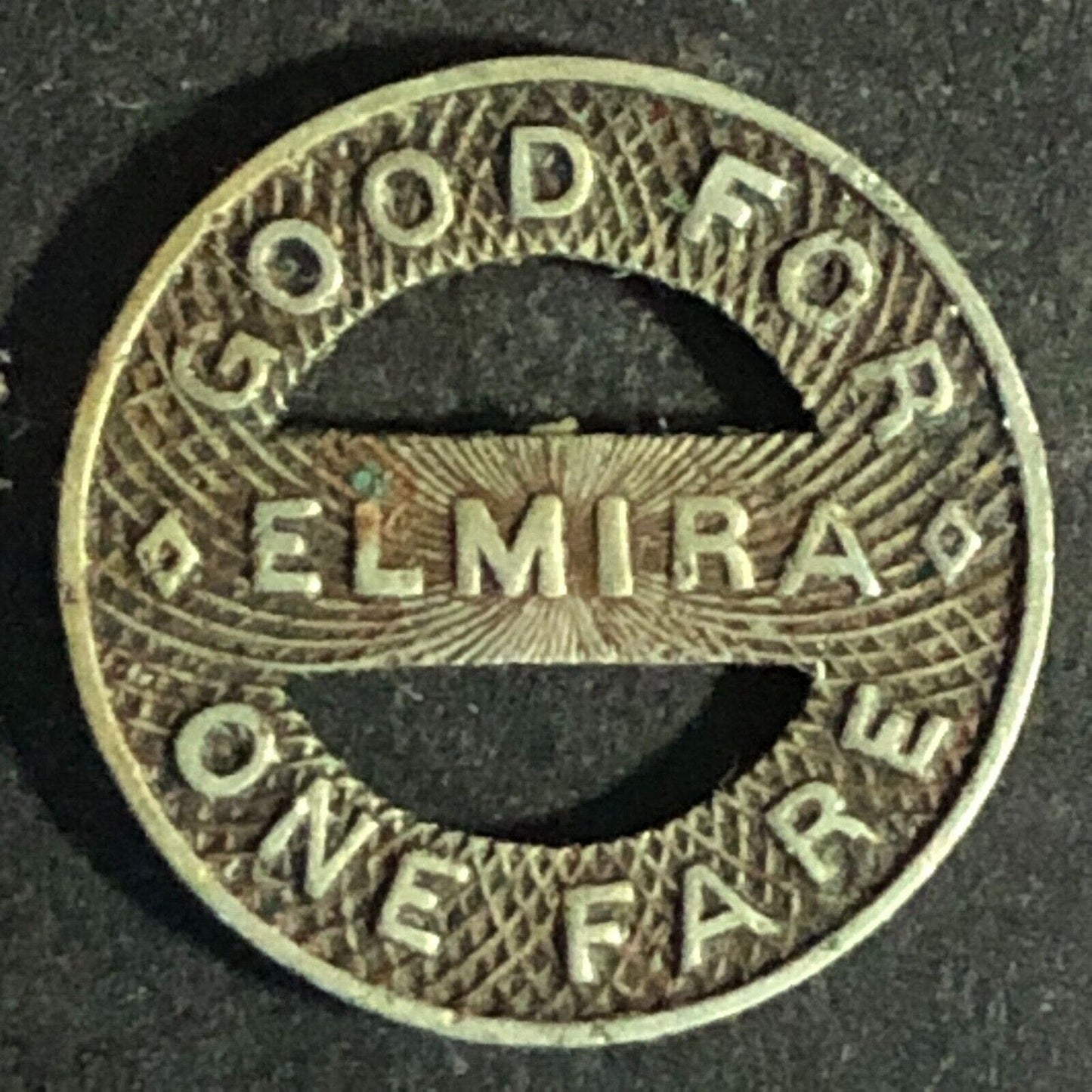E. W. L. & R. R. Co. Elmira (NY) WM G/F One Fare Transit Token 16mm - Scarce