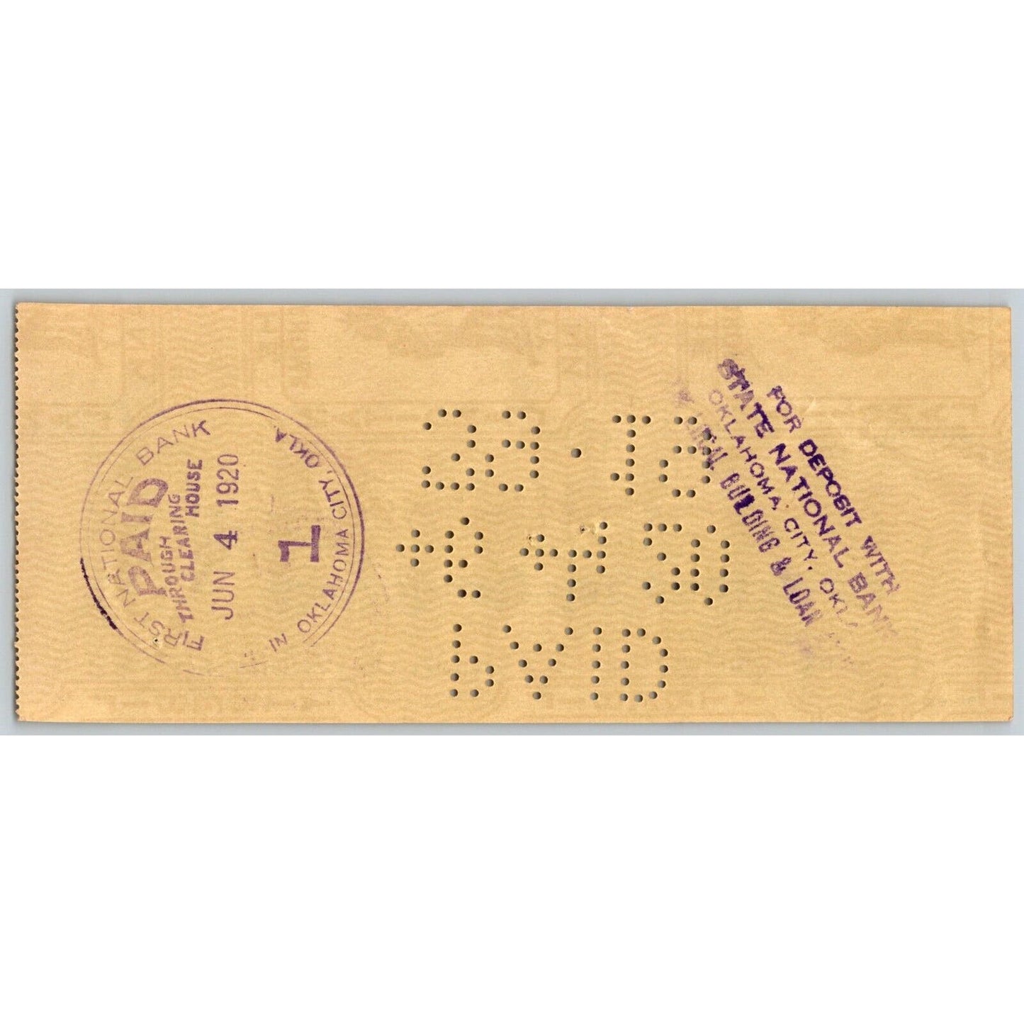 Oklahoma City 1920 "Liberty National Bank" Check w/ Statue Vignette - Scarce
