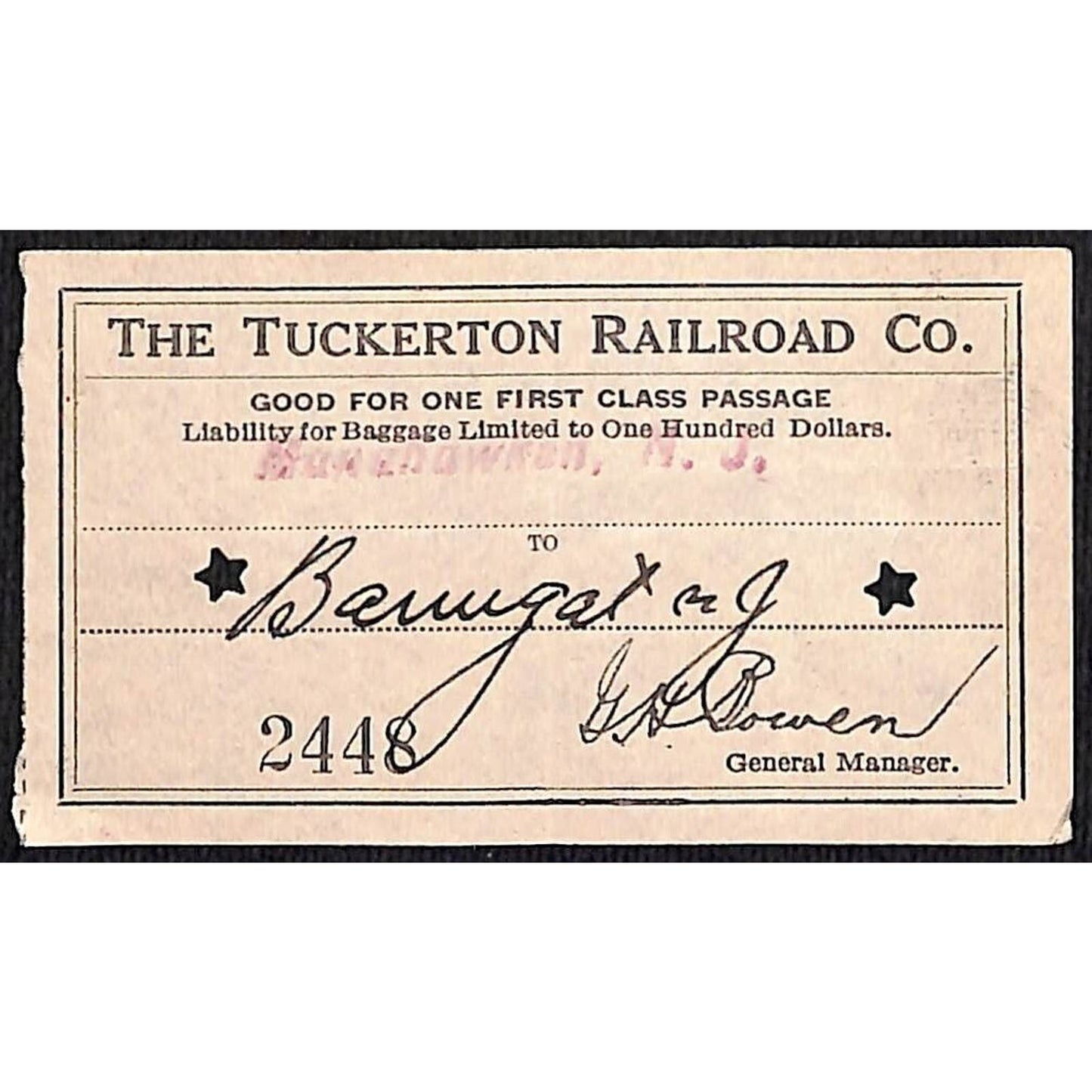 1931 Tuckerton Railroad Manahawken, NJ Group of 9 First Class Tickets