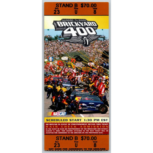 2001 Brickyard 400 Indianapolis Motor Speedway Ticket Stub - Seat 8