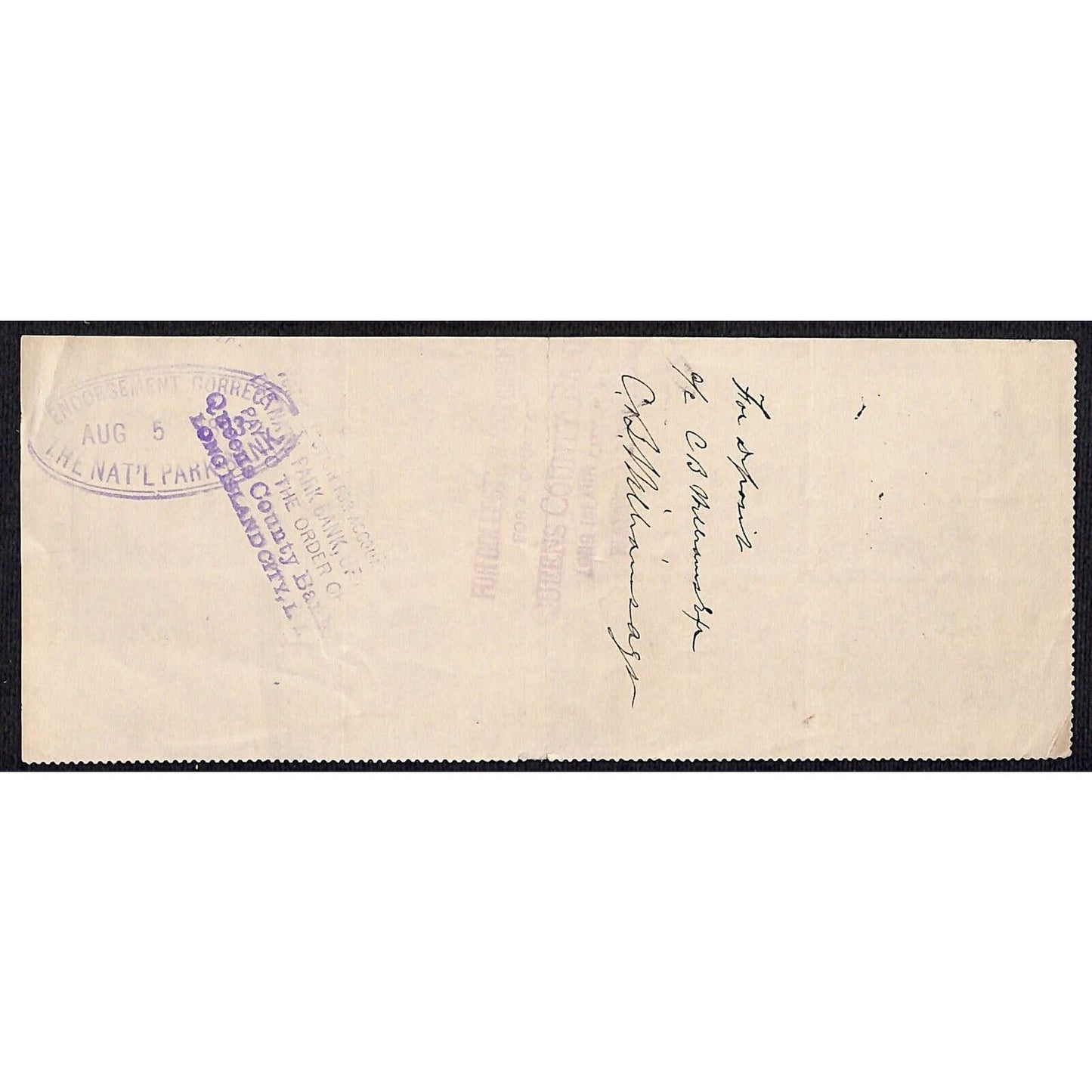 Flushing Bank Check 1893 / Billhead