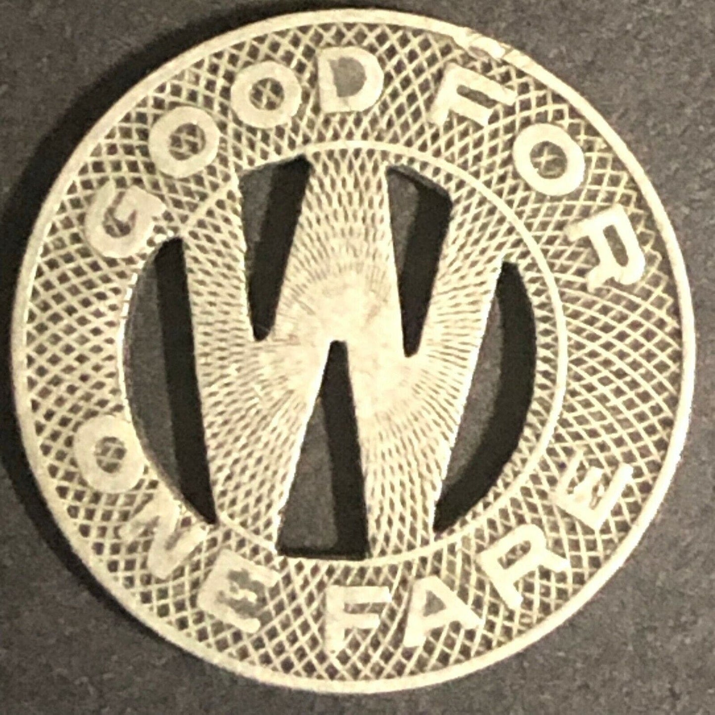 c1930-40's 16mm Delaware Electric Power Co. G/F One Fare Brass Token Wilmington