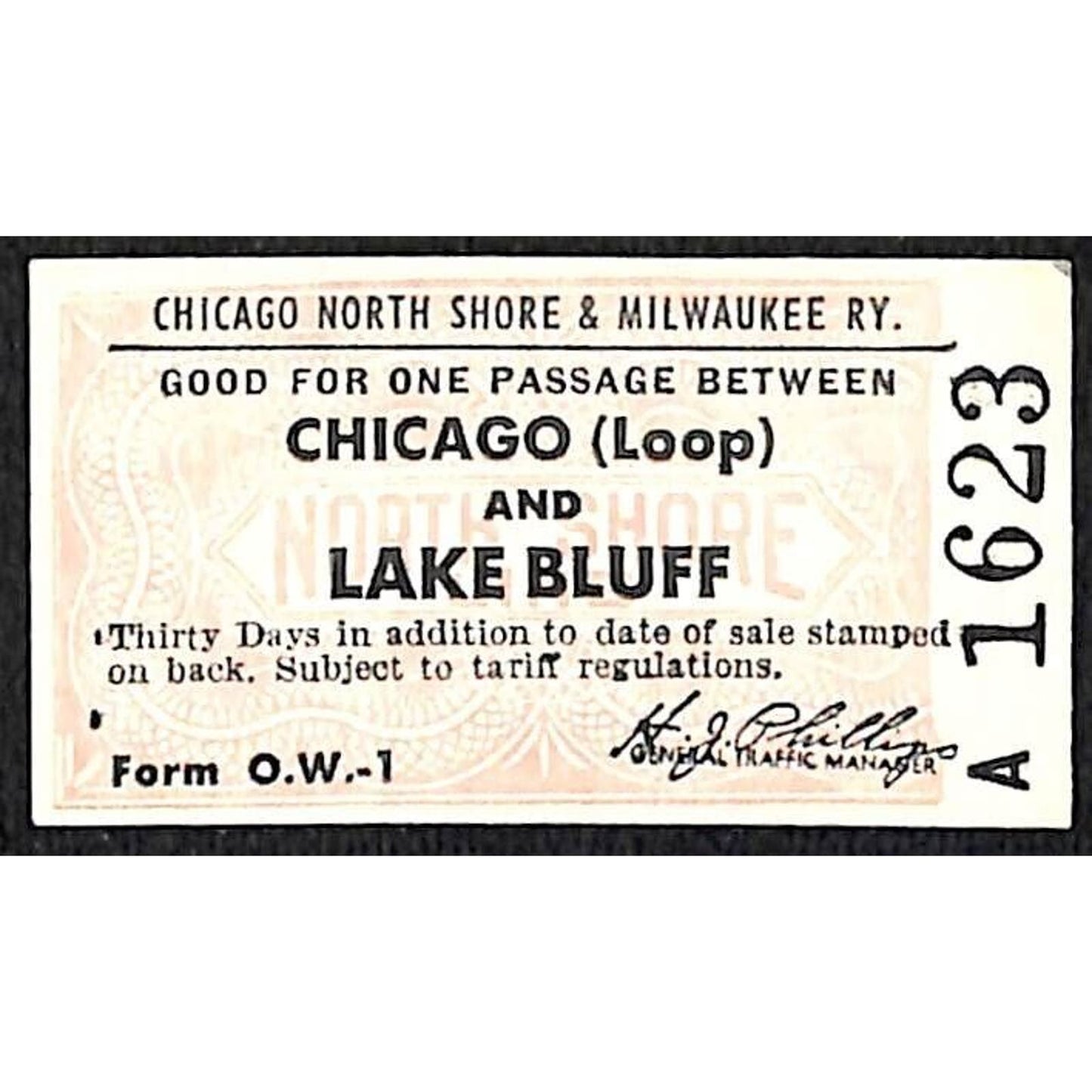 Chicago North Shore & Milwaukee RY c1947-50's Ticket Lake Bluff #1623