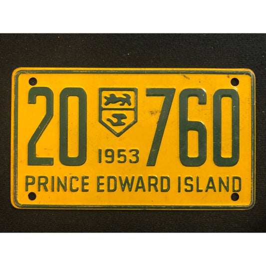 1953-54 General Mills Wheaties Tin Mini Bicycle License Plate - Prince Edward Is