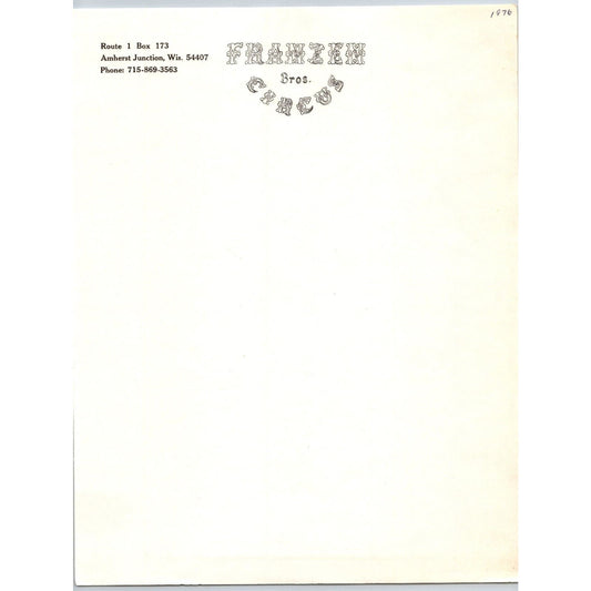 Franzen Bros. Circus Letterhead c1974-80's Amherst Junction, WI Scarce
