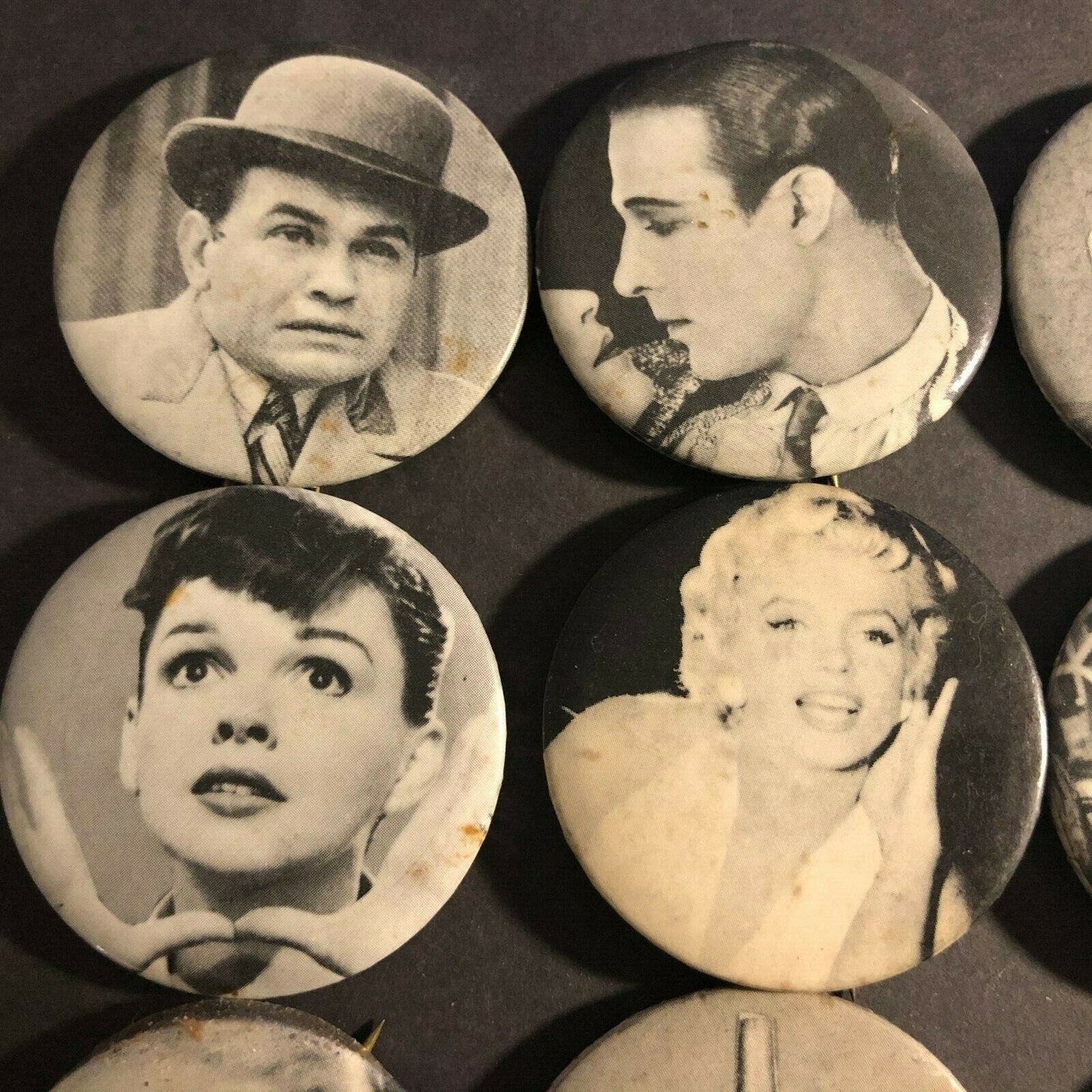 Group of 19 c1966-69 Sandy Val Graphics B&W 1920's-60's Movie Stars Pins Buttons