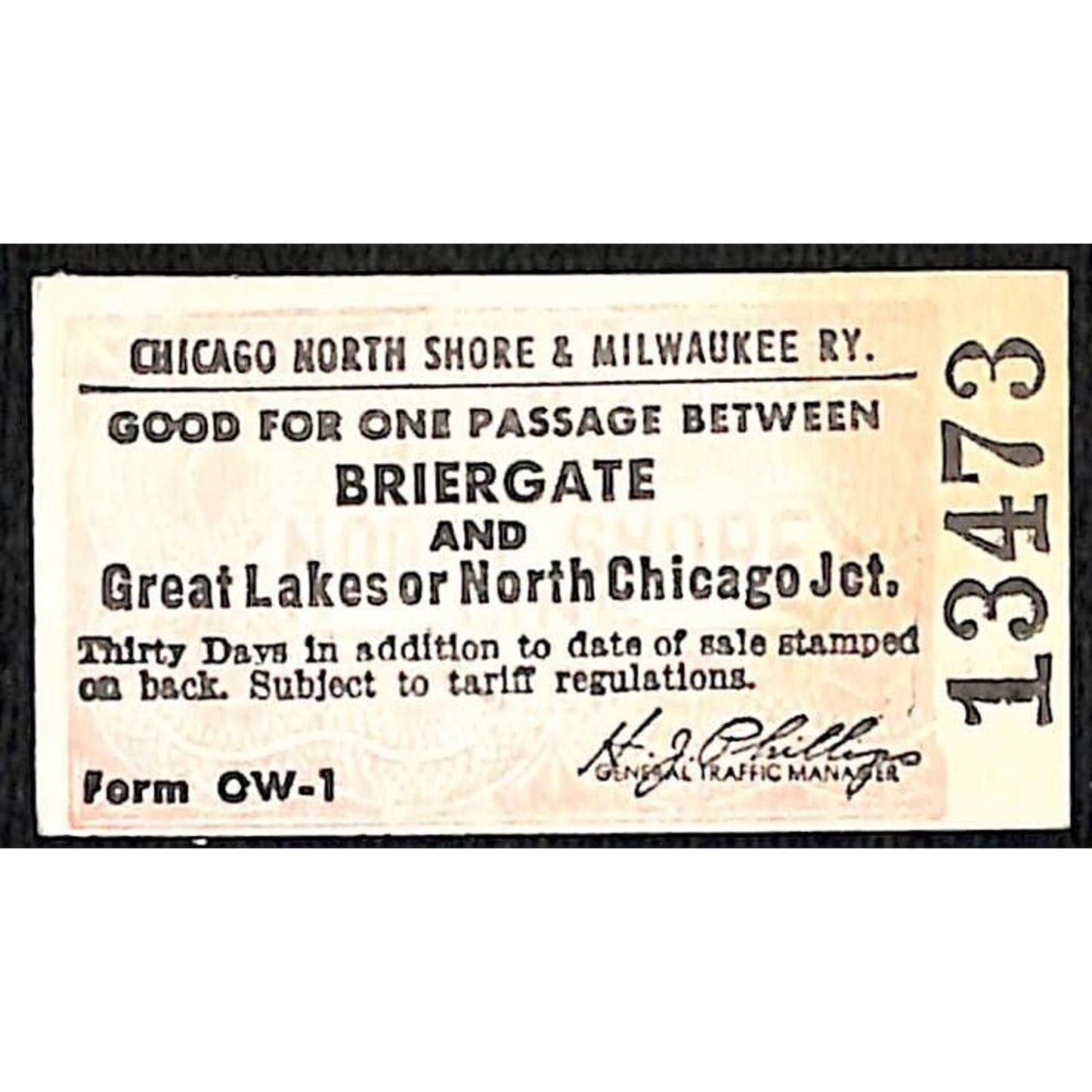 Chicago North Shore & Milwaukee Ry Railroad Ticket Briergate Unused #13473