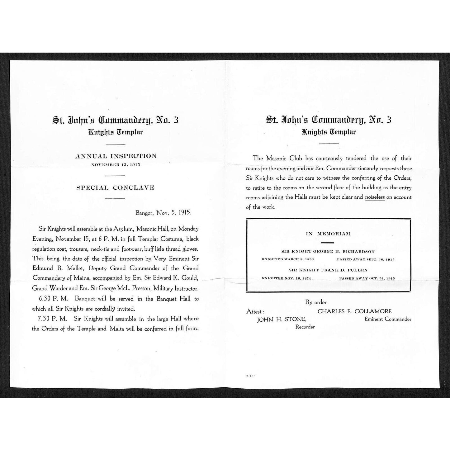 Newburgh ME Amos W. Knowlton* 1915 Bangor Knight's Templar St. John's Commandery