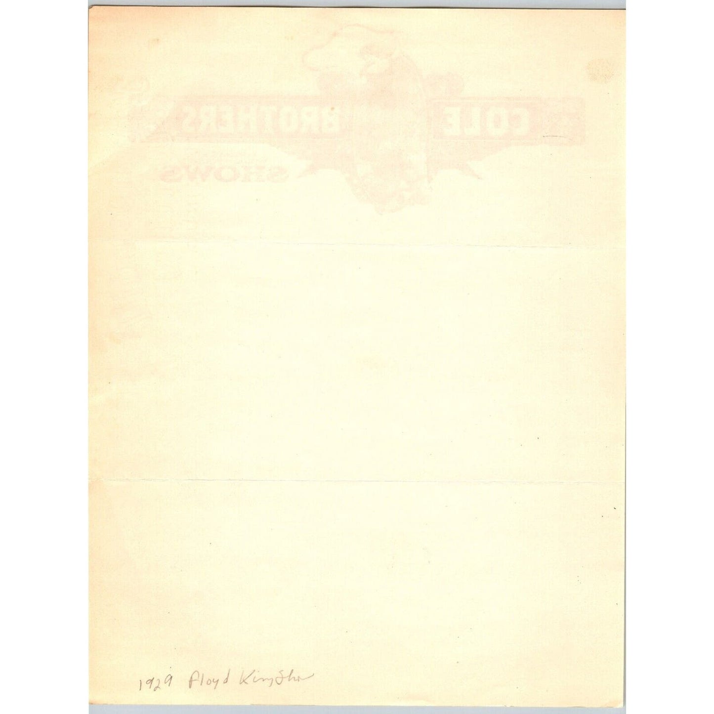 Cole Brothers Greatest World-Toured Shows Circus Letterhead c1929 Scarce