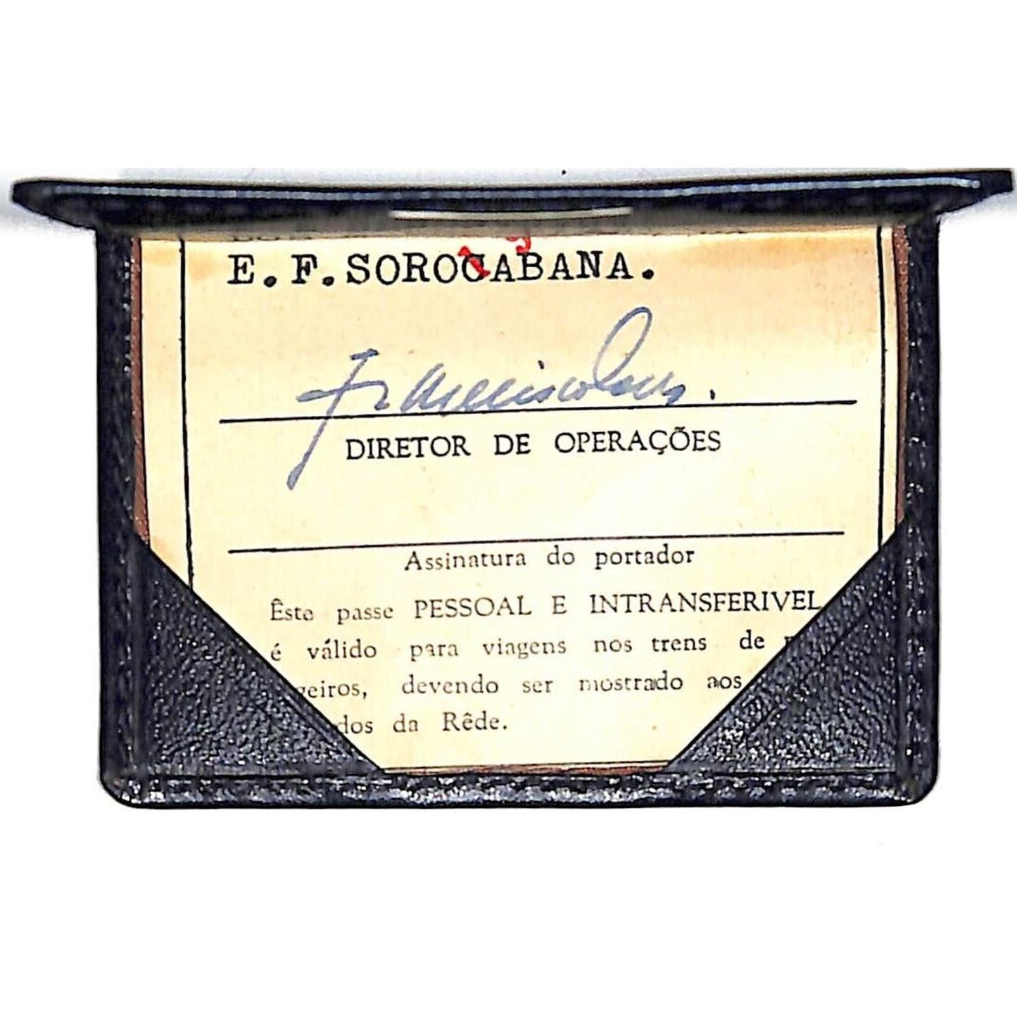 c1950's-60's RVPSC Parana and Santa Catharina Railways of Brazil Pass w/ Holder