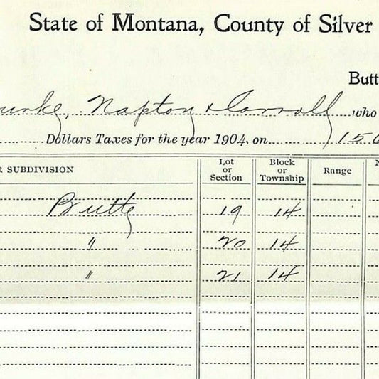 1904 Check Daly Bank Trust of Butte, MT Eugene Carroll Silver Bow Tax Receipt
