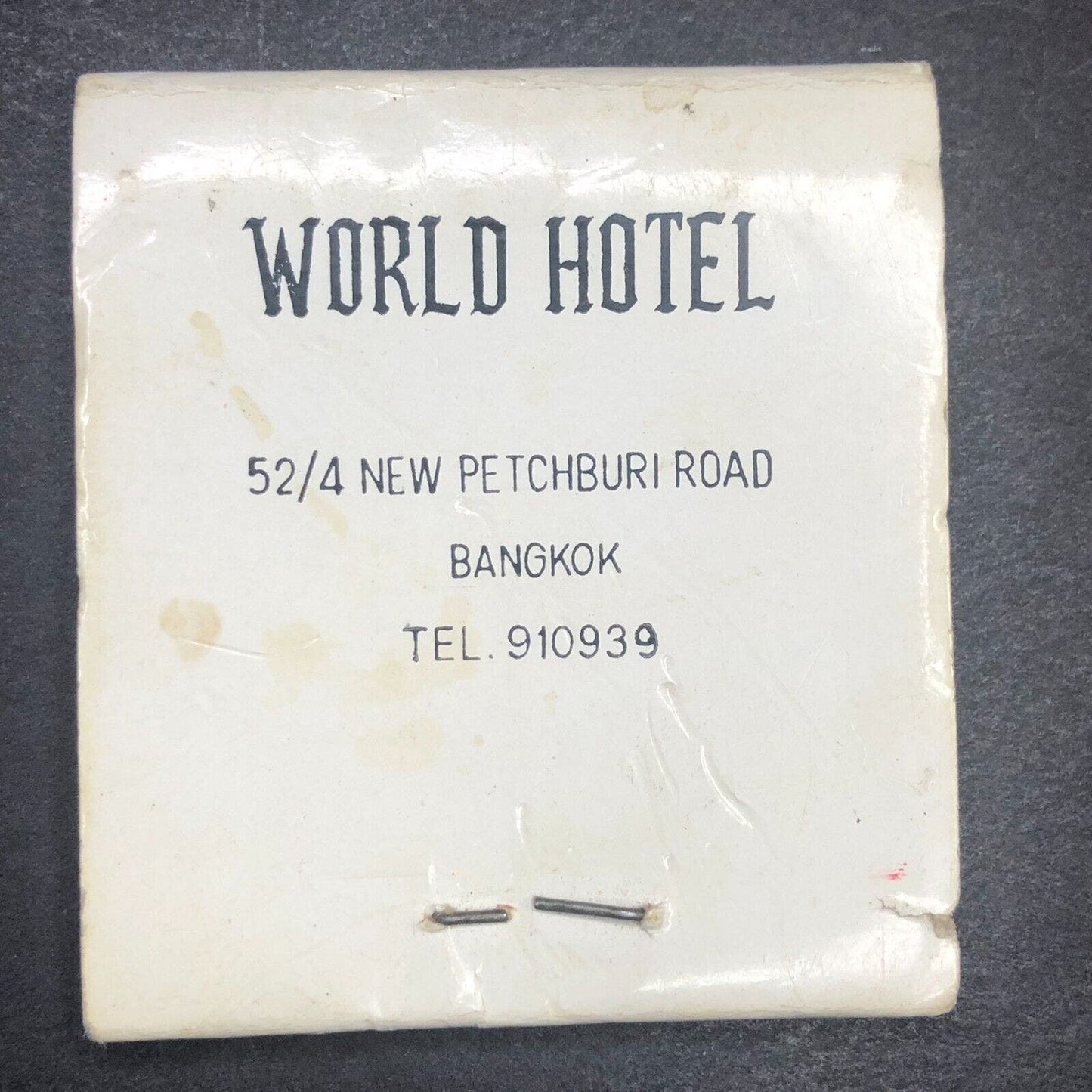 World Hotel Bangkok Slim Wooden Stick Full Matchbook c1960's-73 VGC Scarce