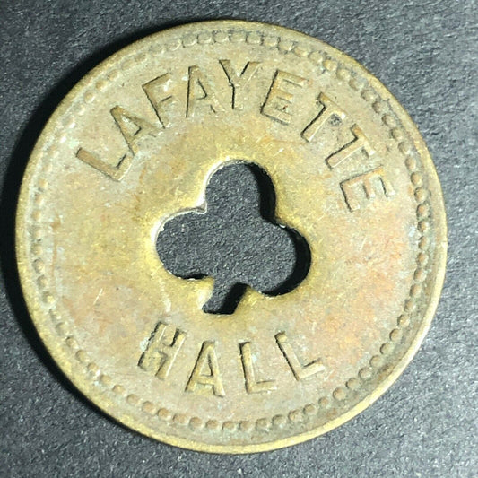 24.5mm Brass Lafayette Hall (Saloon Sacramento, CA) Token Clover Shamrock (#2)