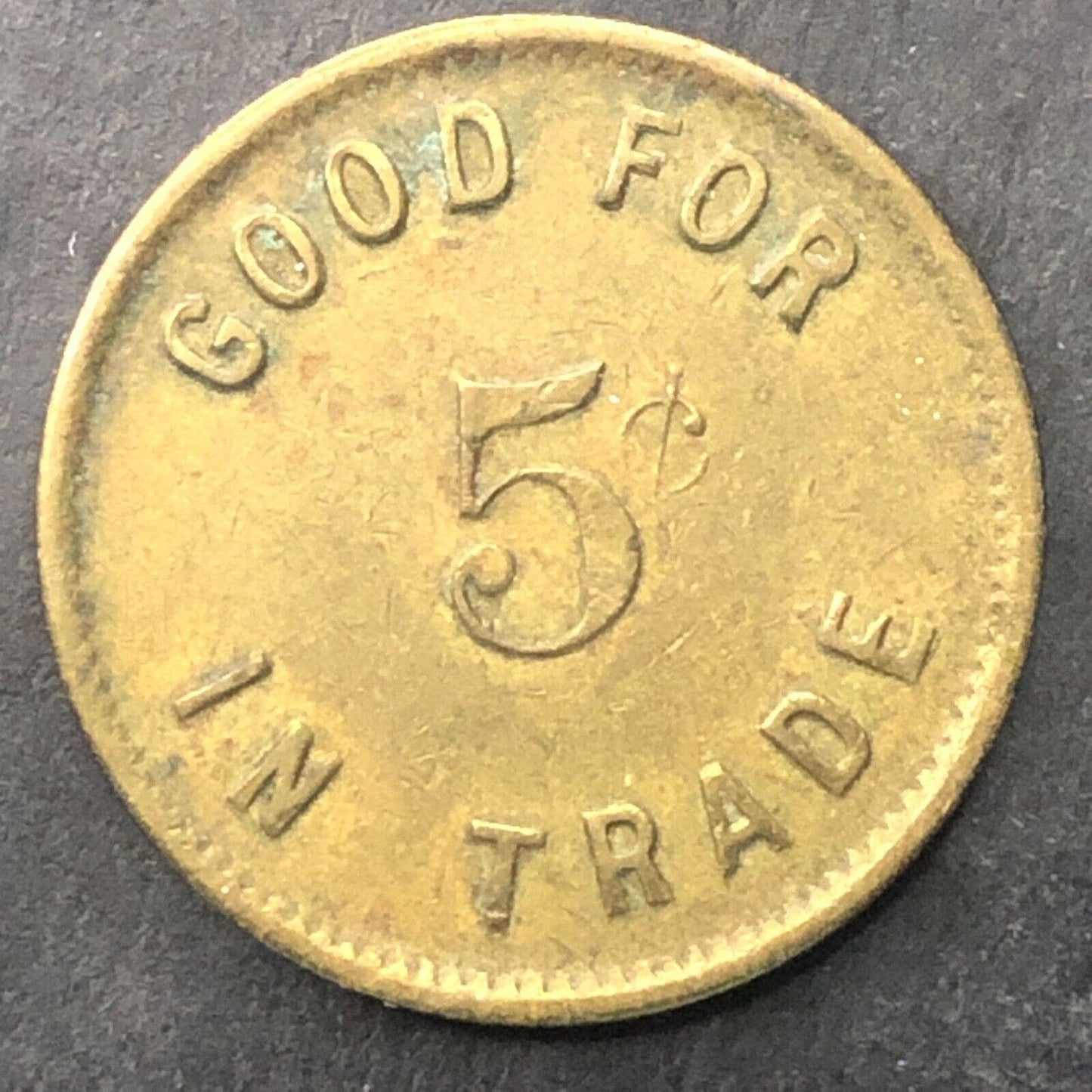 "2799" Good For 5¢ In Trade Token Brass 21mm Unknown