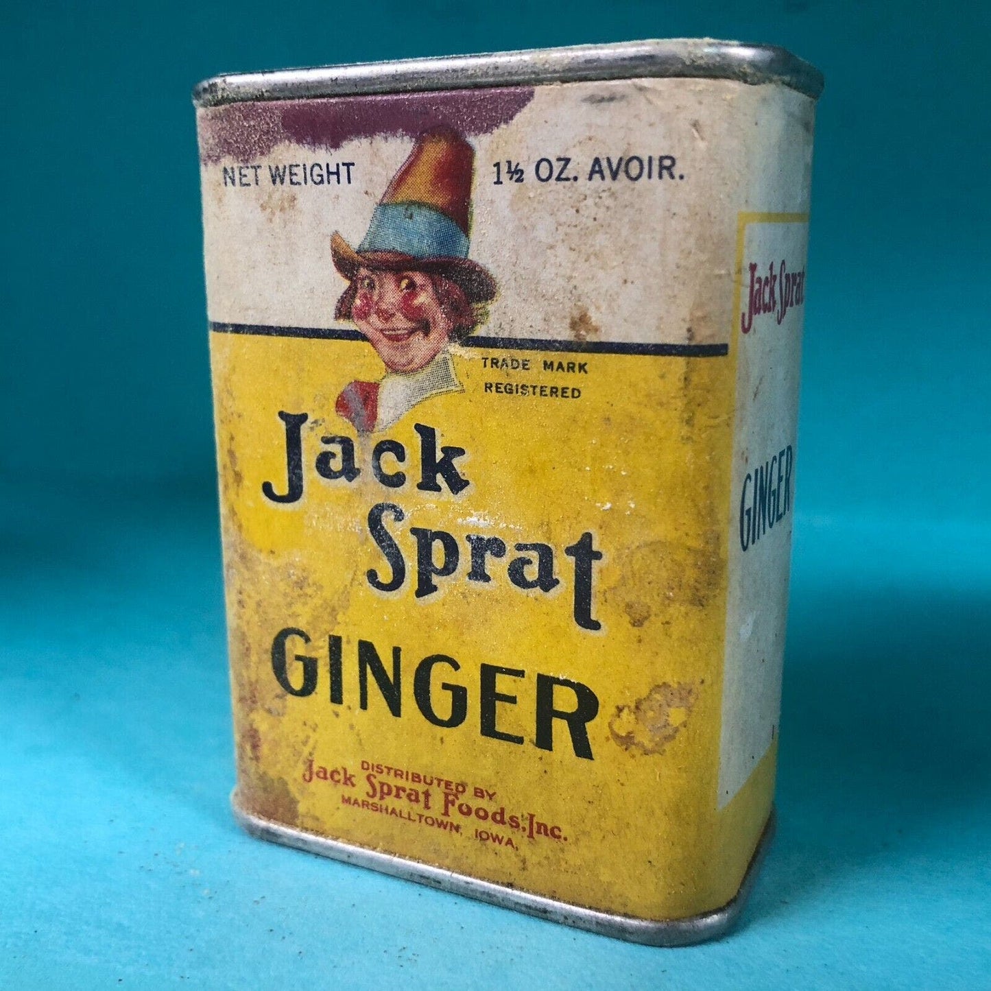 Jack Sprat Ginger Spice Tin 3"h Fiber Body c1930's-40's Scarce