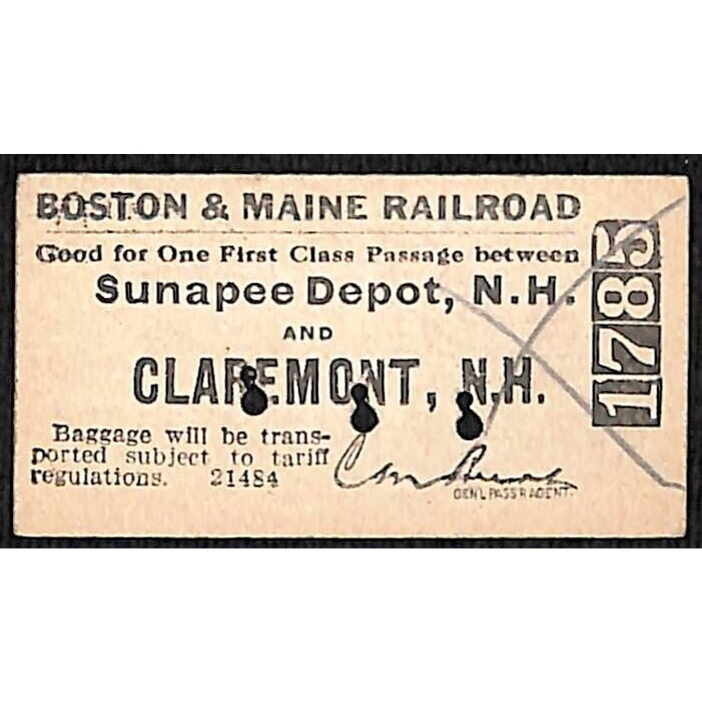 Boston & Maine Railroad Ticket 1916 Claremont / Sunapee Depot, NH #1785