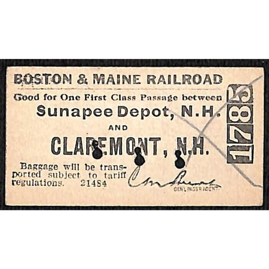 Boston & Maine Railroad Ticket 1916 Claremont / Sunapee Depot, NH #1785
