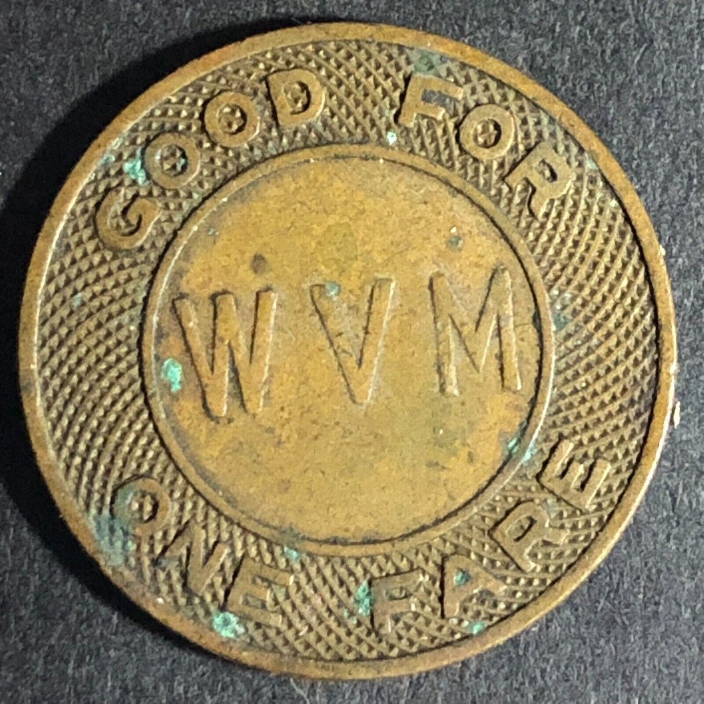 Arnold Lines Wash, VA. & Md. C. Co. "WVM" Brass G/F One Fare Transit Token 23mm