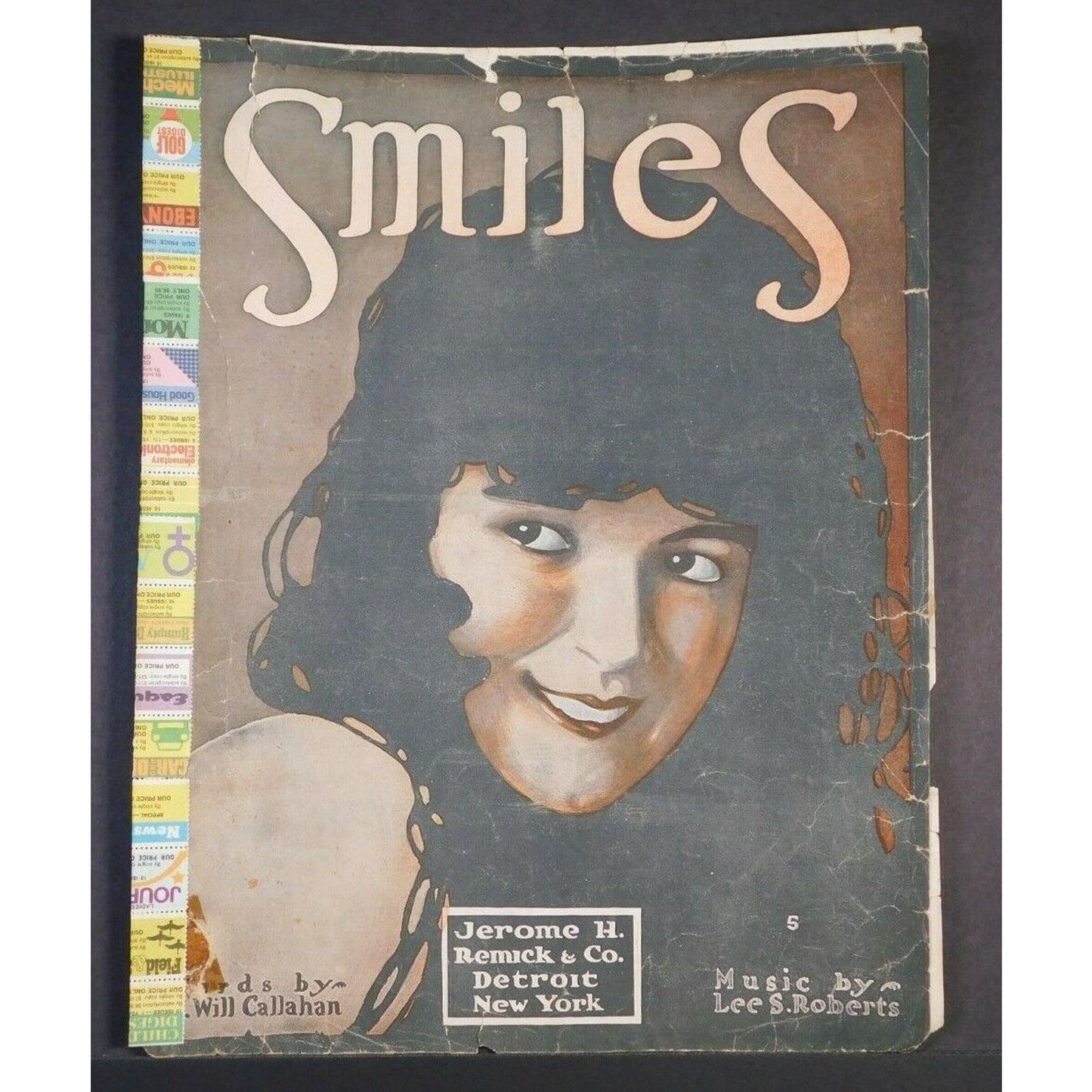 WWI Sheet Music - "Smiles" Smiling Girl Jerome H. Remick & Co. Lee S. Roberts