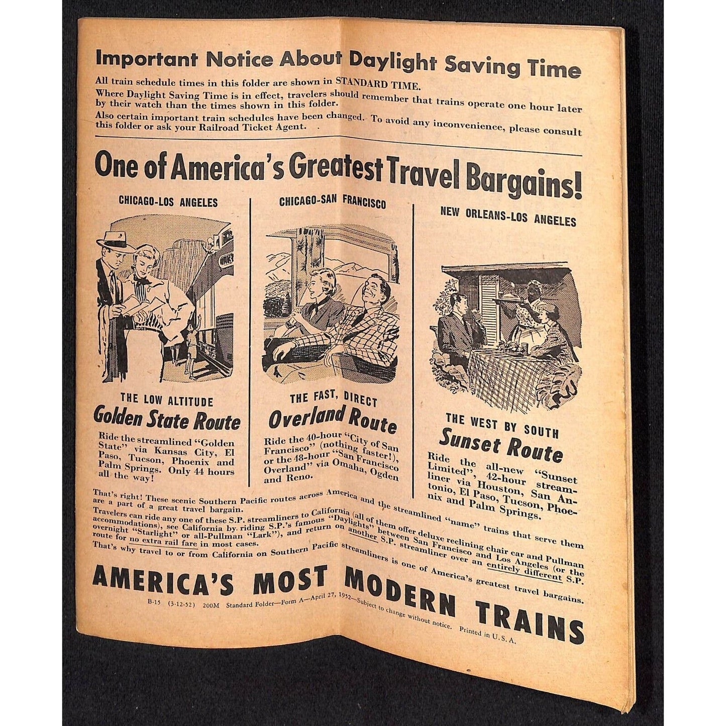 Southern Pacific Railroad 1952 Sunset / Golden State Route Time Table 47 pp VGC