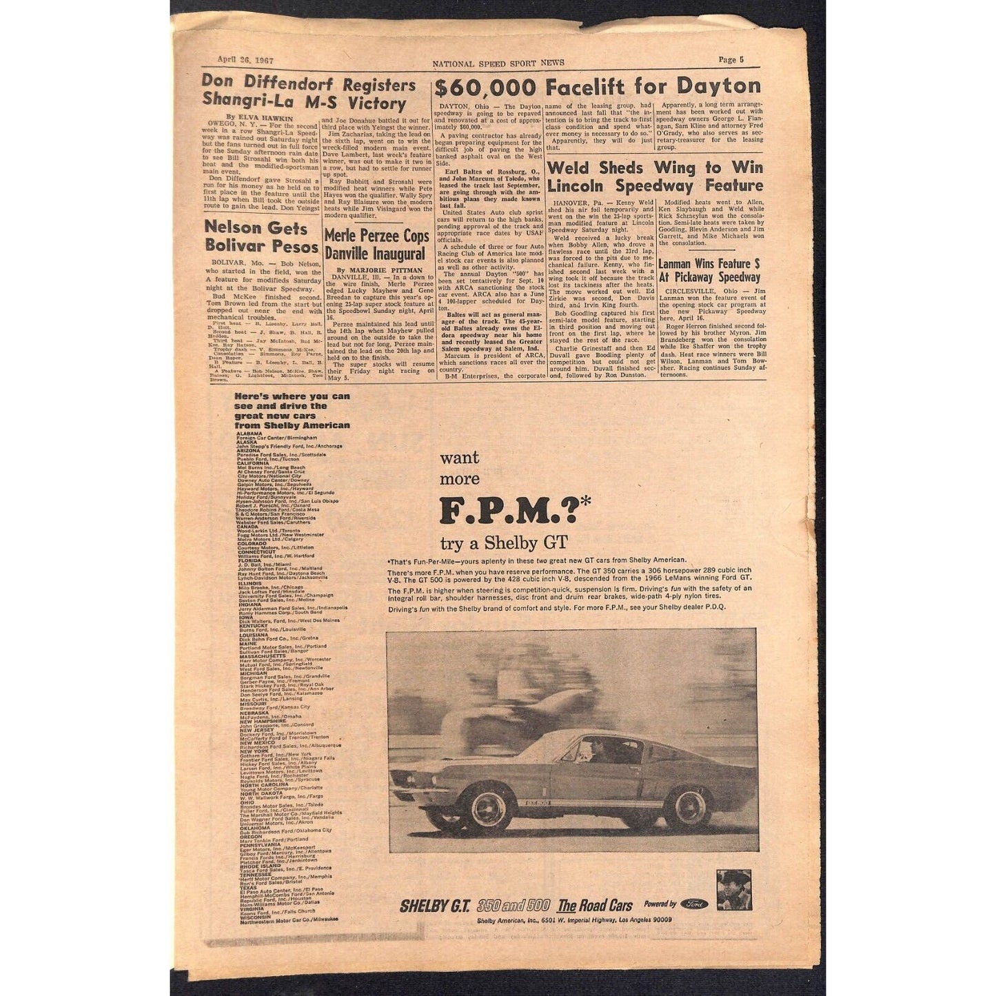 National Speed Sport News 4/26 1967 Andretti Wins / Lorenzen Quits Racing 19pp
