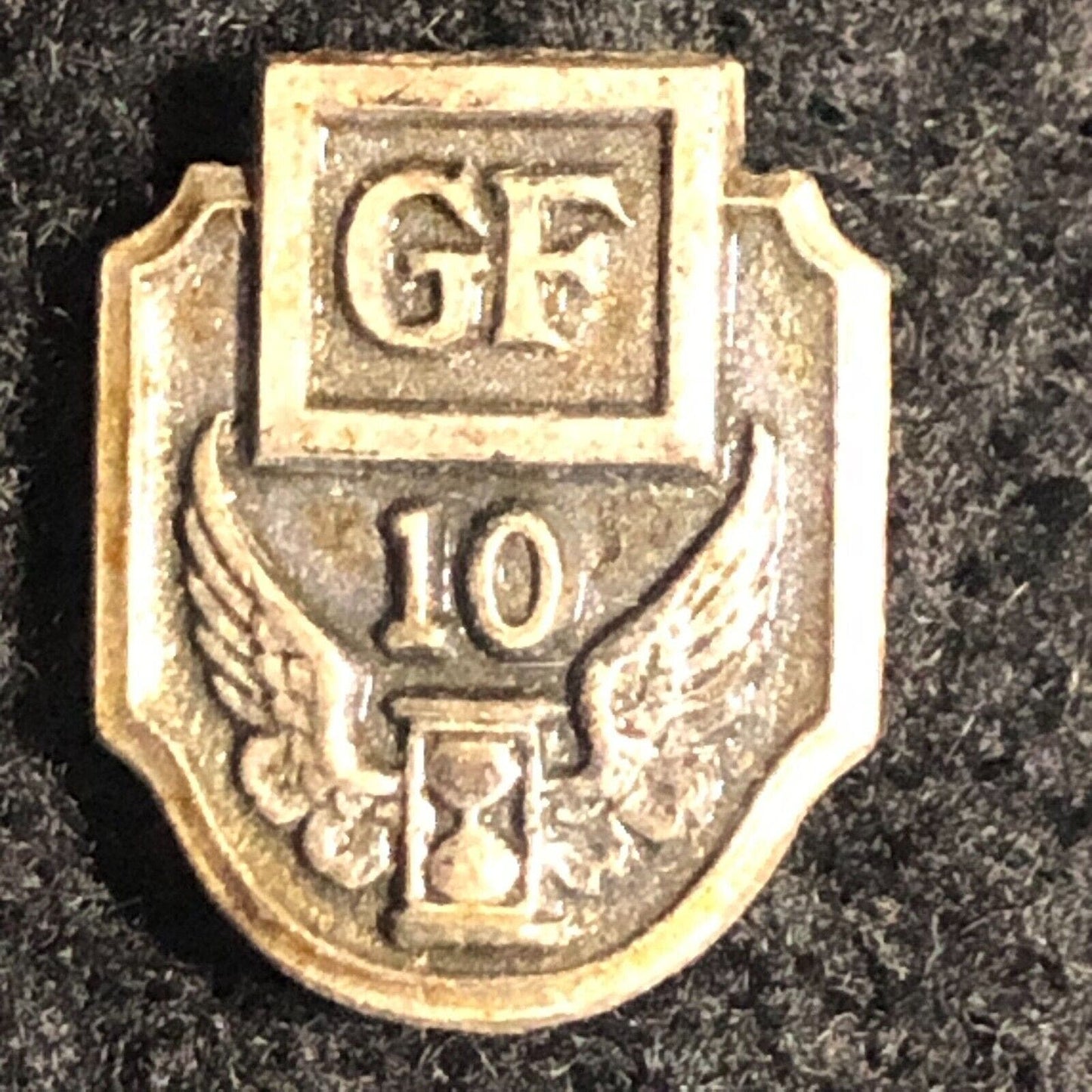 Vintage GF 10 Winged Hourglass Wings Military? Lapel Pinback Eagle Sterling