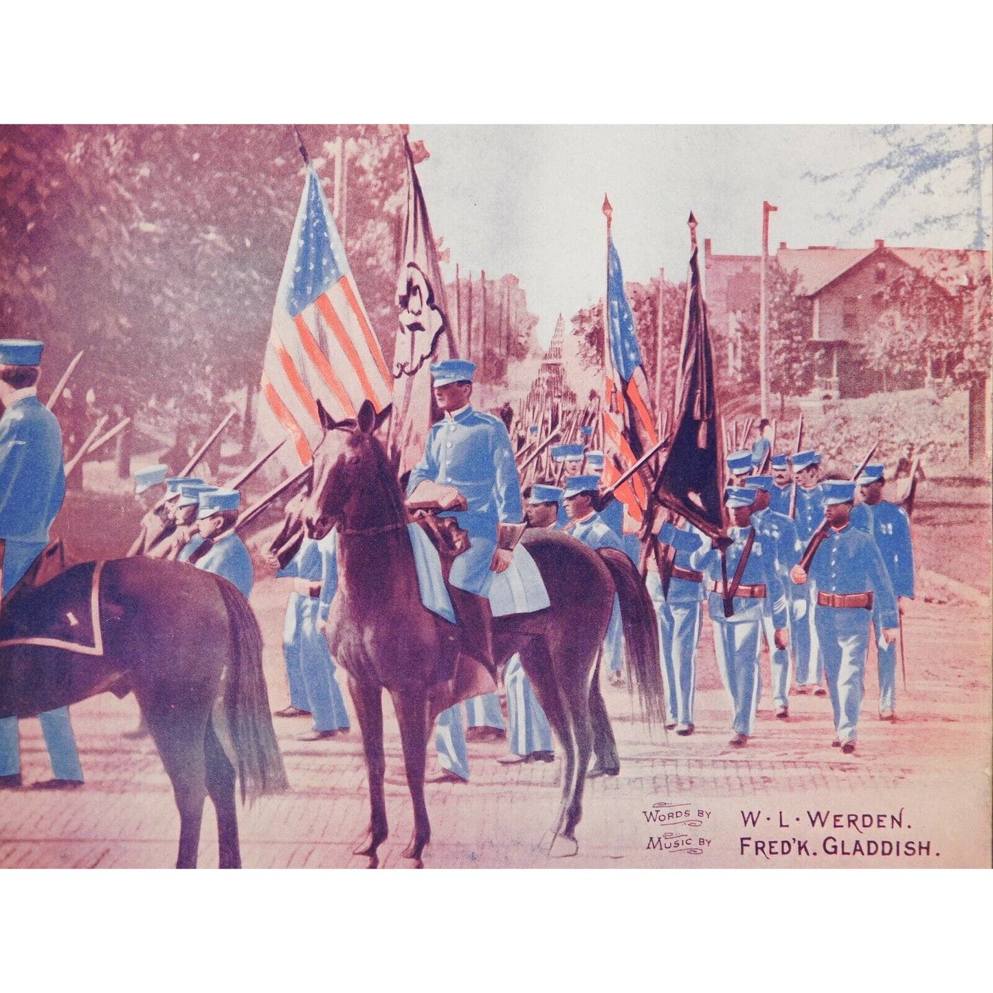 WWI Sheet Music - "He Was Only A Private - That's All" Flags Horses Soldiers