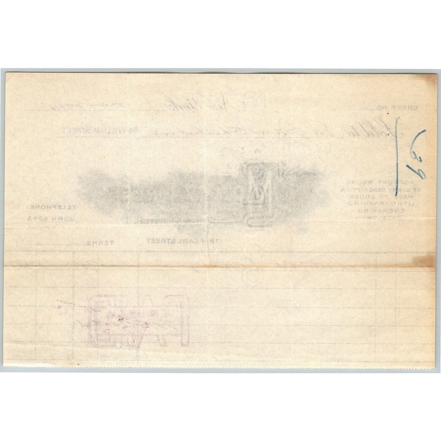 1915 "The Motley Press, Stationers & Printers" Billhead Letterhead Pearl St. NYC