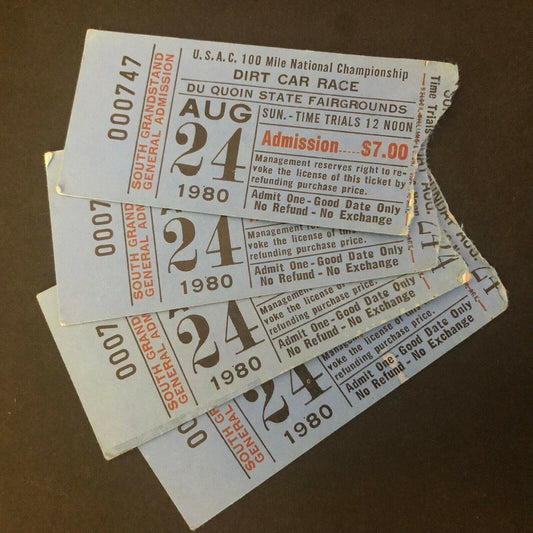 4 1980 Du Quoin State Fair USAC 100 Mile Stock Dirt Car Race Ticket Stubs