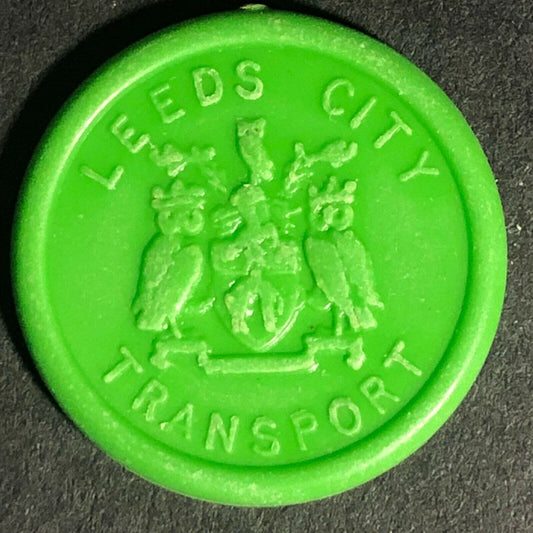 Leeds City Transport England Plastic Transit Token Olive GRN 3D 21mm c50's-60's