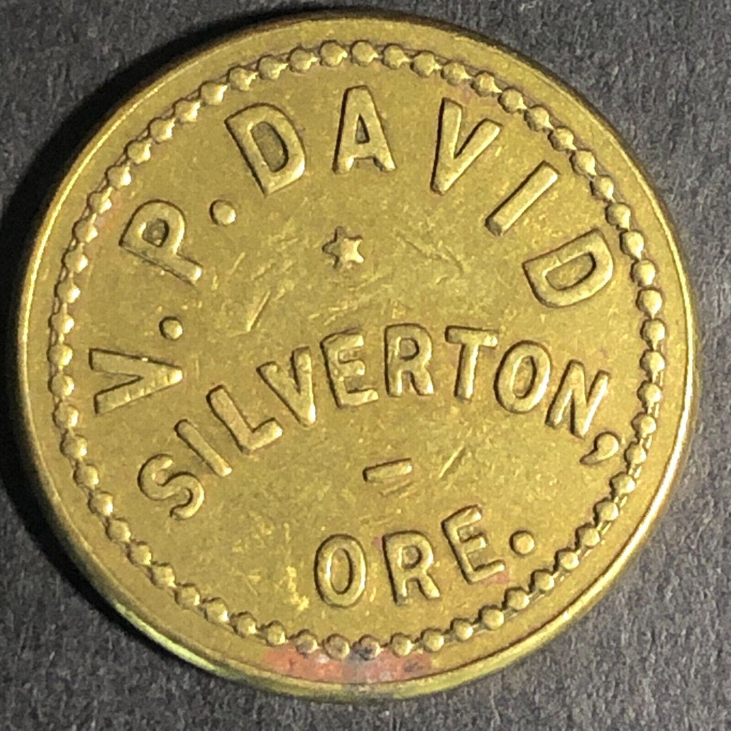 V.P. David Silverton, ORE Brass Amusement Trade Token 22.26mm c1940's