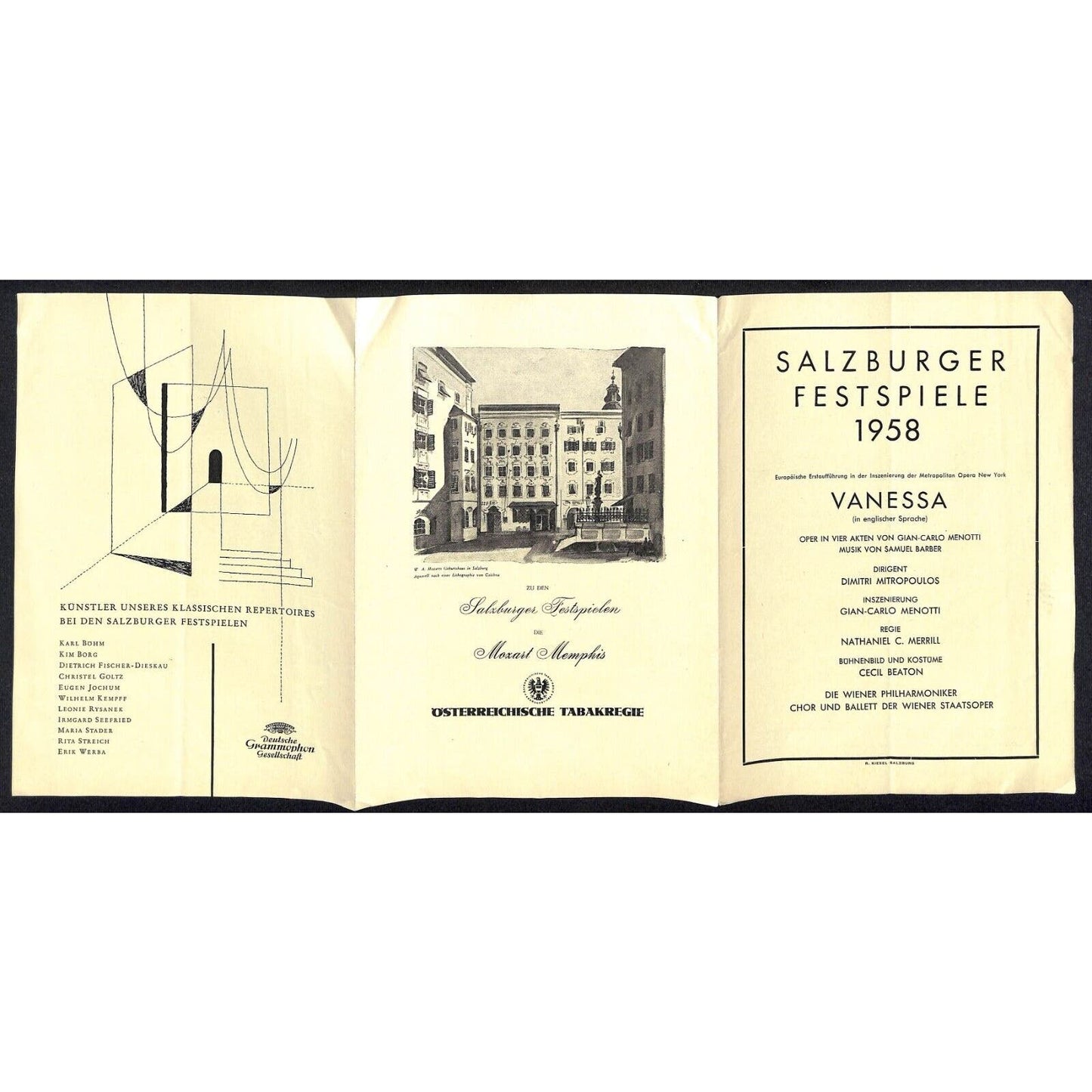 Salzburger Festspiele 1958 Program Samuel Barber Vanessa w/ 2 Tickets - Scarce