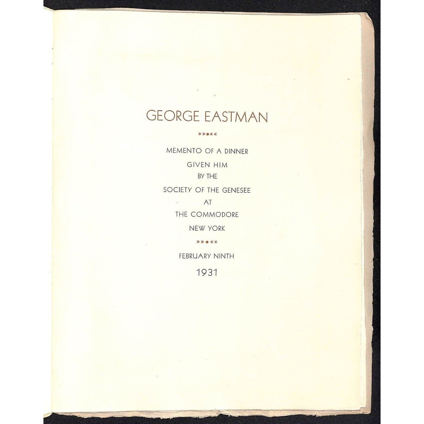 George Eastman 1931 Lg. Memento Booklet Dinner at Commodore Hotel NY Very Scarce