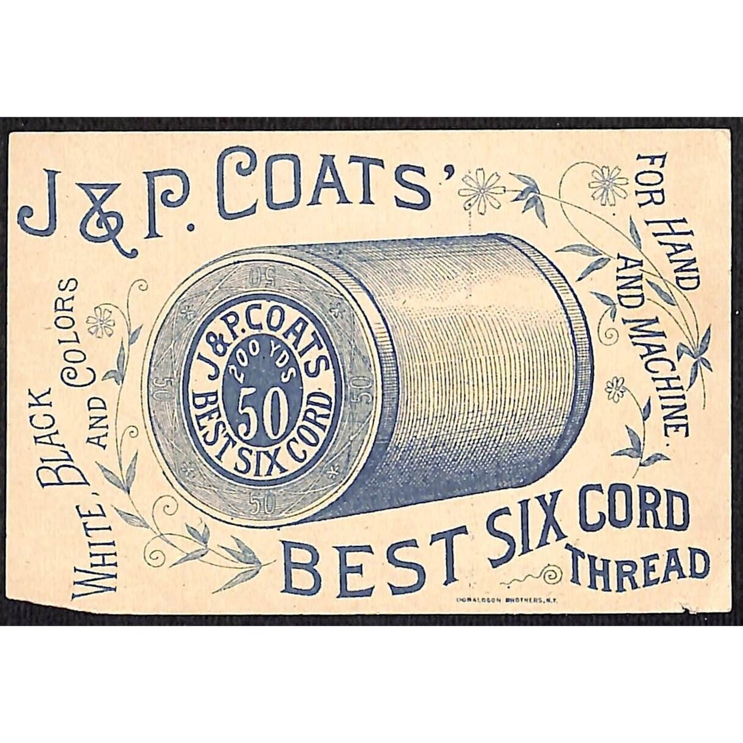 J & P Coats Thread Victorian Trade Card - 2 Girls Kissing Over Product