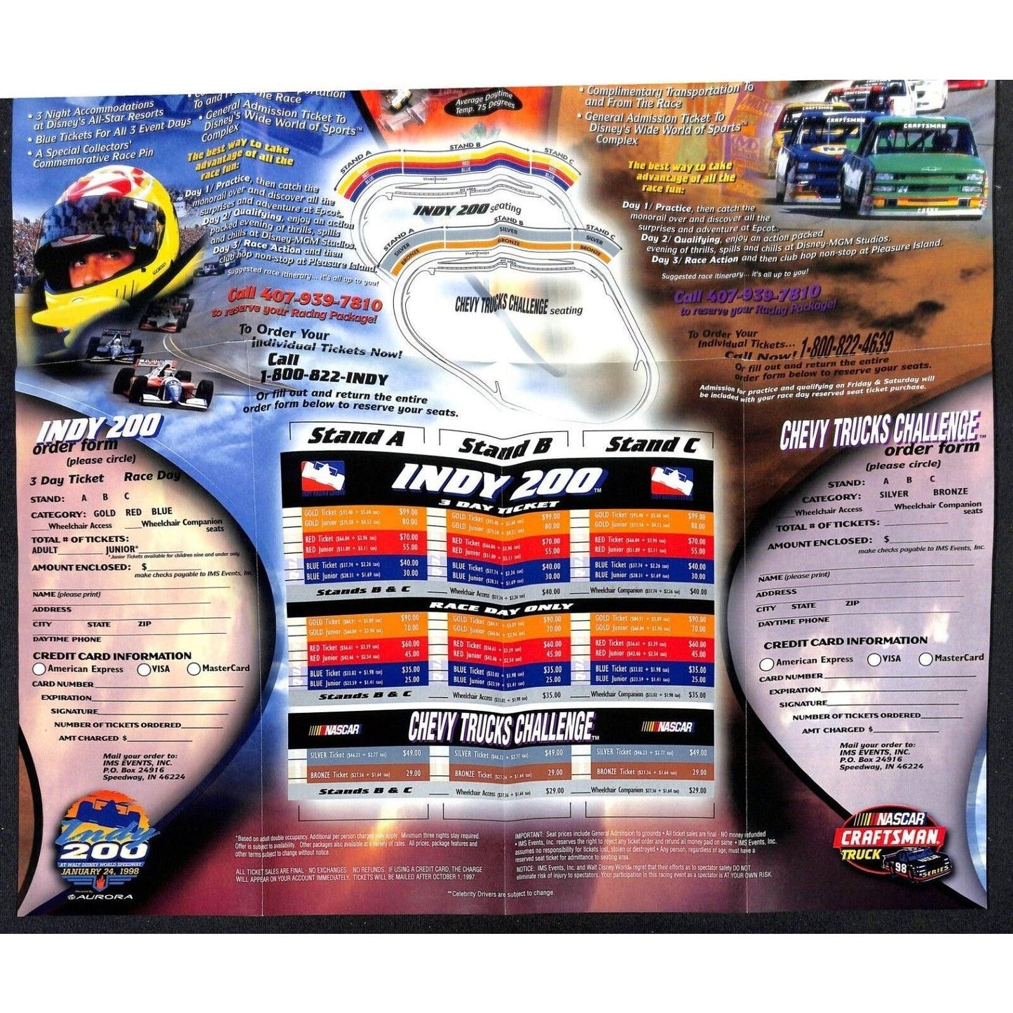 1998 Walt Disney World Speedway Indy 200 Ticket Brochure VGC Scarce 500