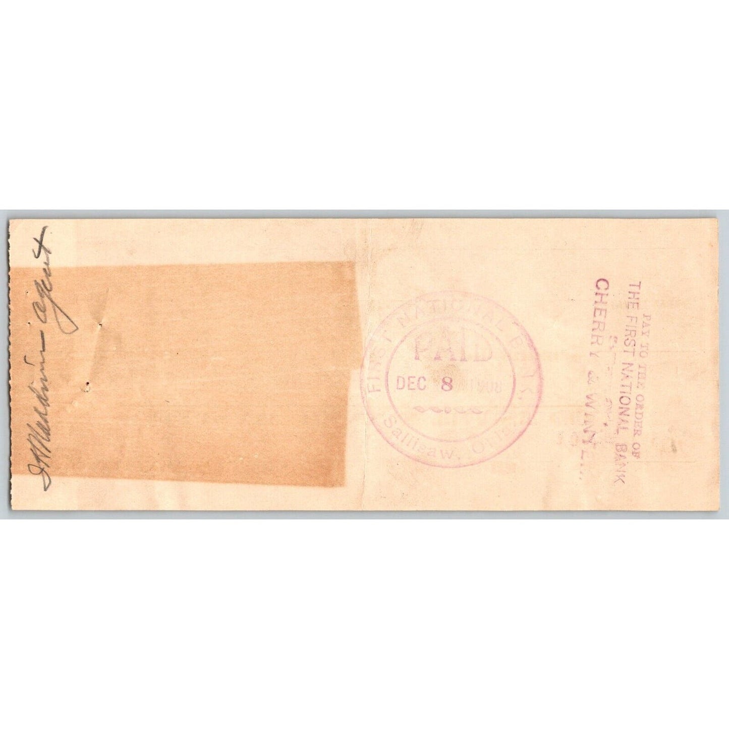 Sallisaw Indian Territory Okla. 1908 $12.50 Bank Check