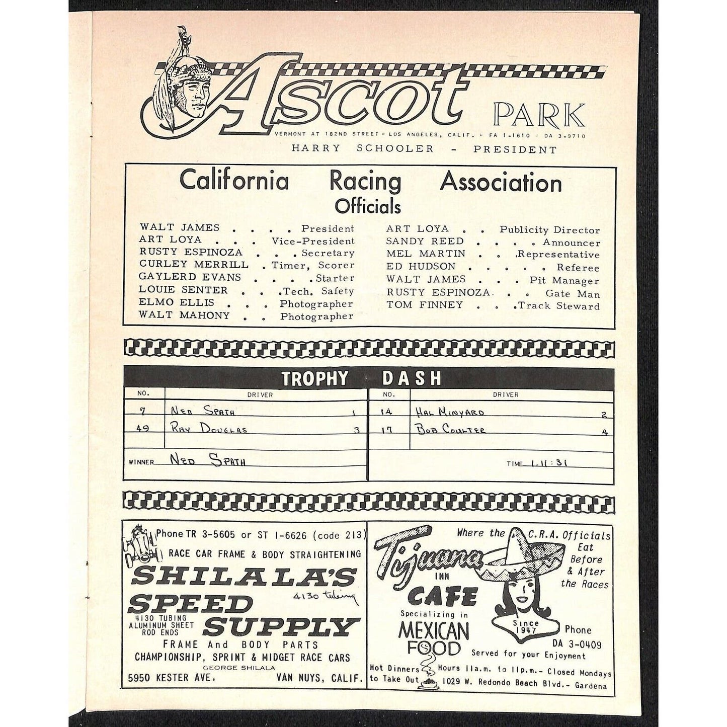 Scarce June 24 1964 CRA Racing Ascot Gardena Big Car Program 12pp.