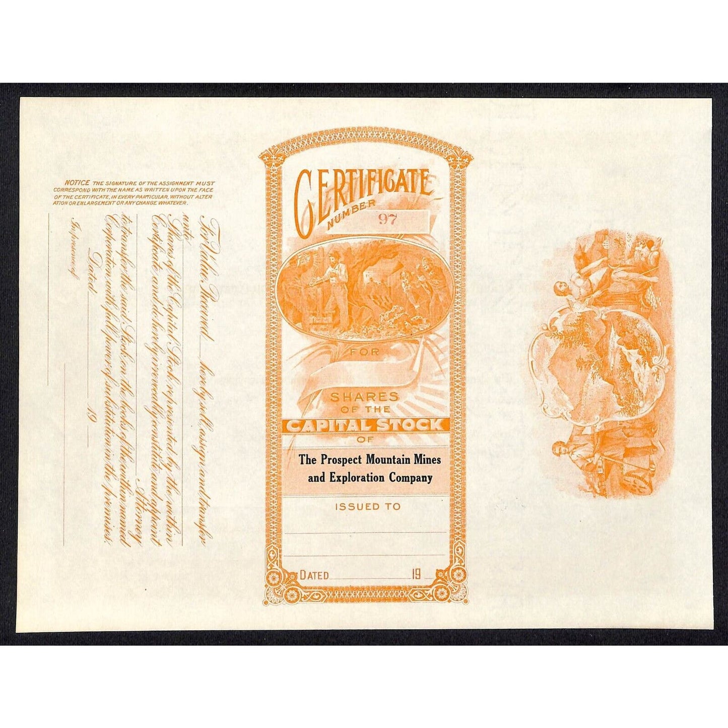 The Prospect Mountain Mines Exploration Company c1920 Stock Certificate #97