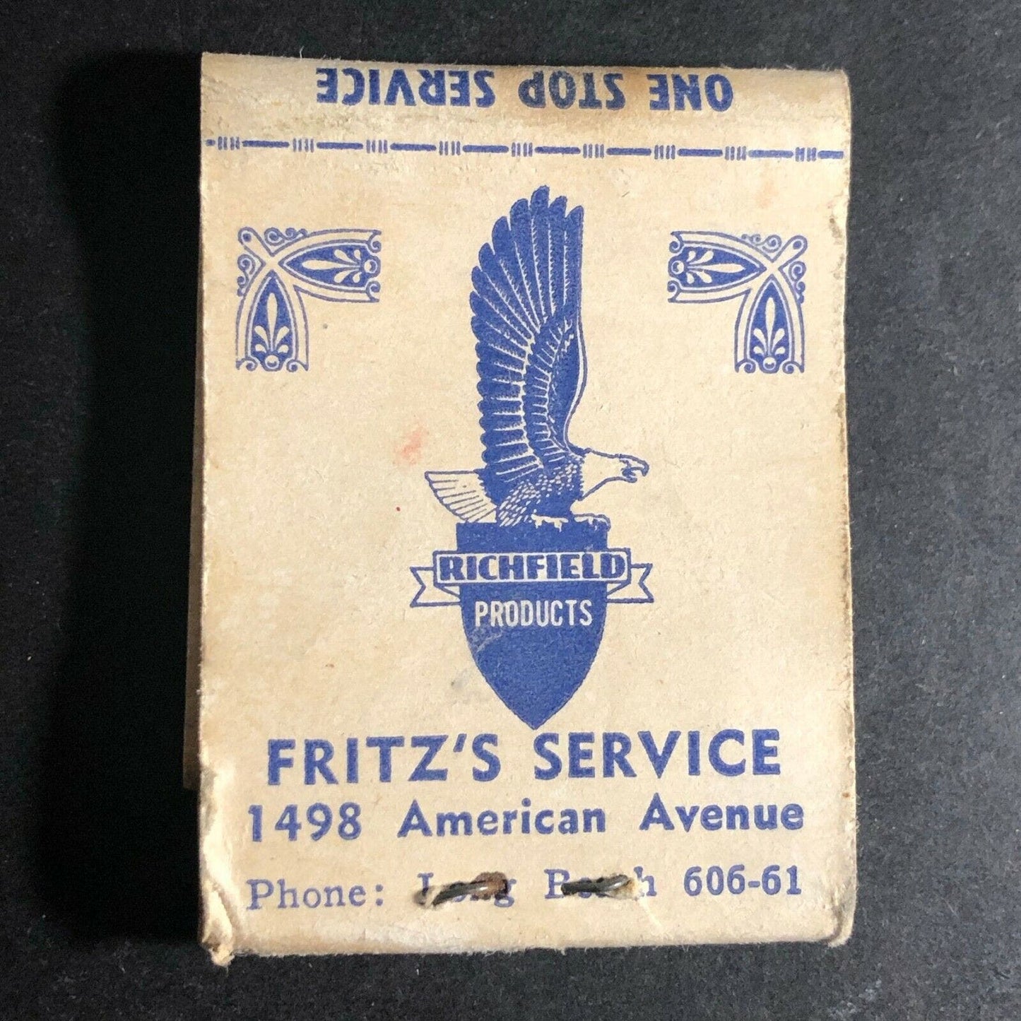 c1940's Richfield Products / Fritz's Service Long Beach Matchbook Cover